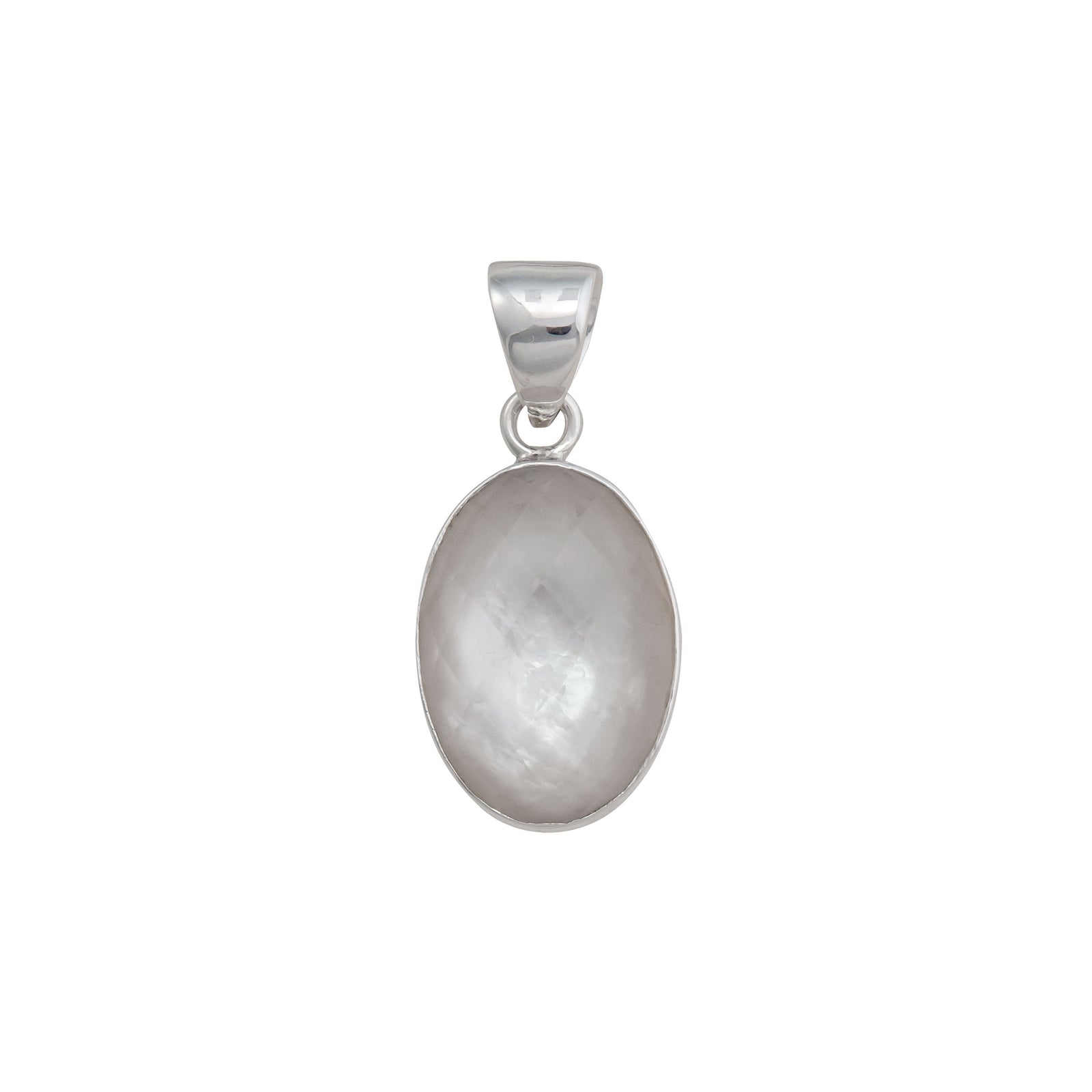 Sterling Silver Faceted Mother of Pearl Oval Pendant | Charles Albert Jewelry