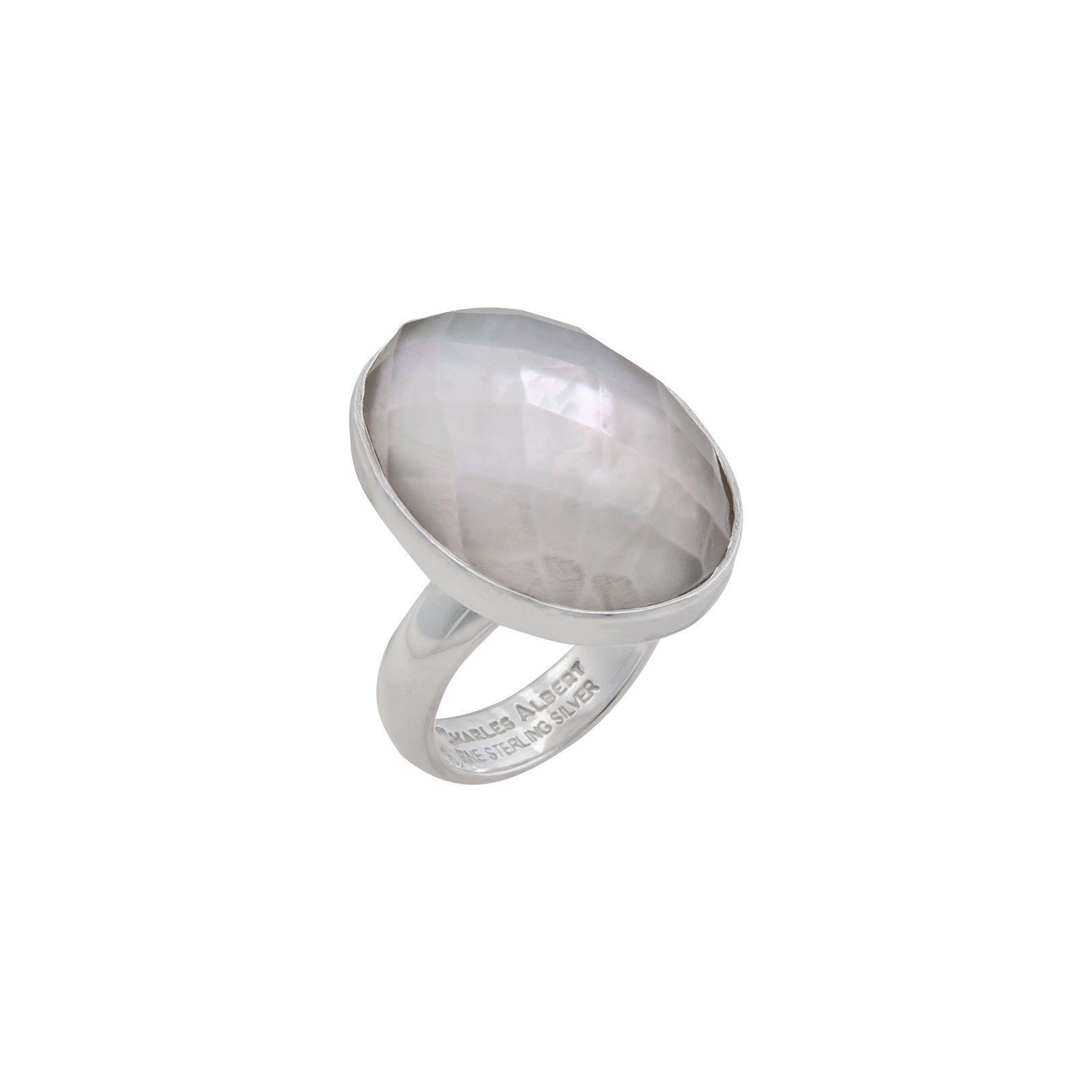 Sterling Silver Faceted Mother of Pearl Oval Adjustable Ring | Charles Albert Jewelry