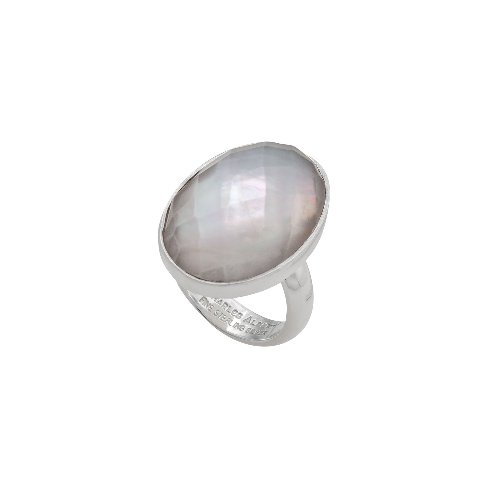 Sterling Silver Faceted Mother of Pearl Oval Adjustable Ring | Charles Albert Jewelry