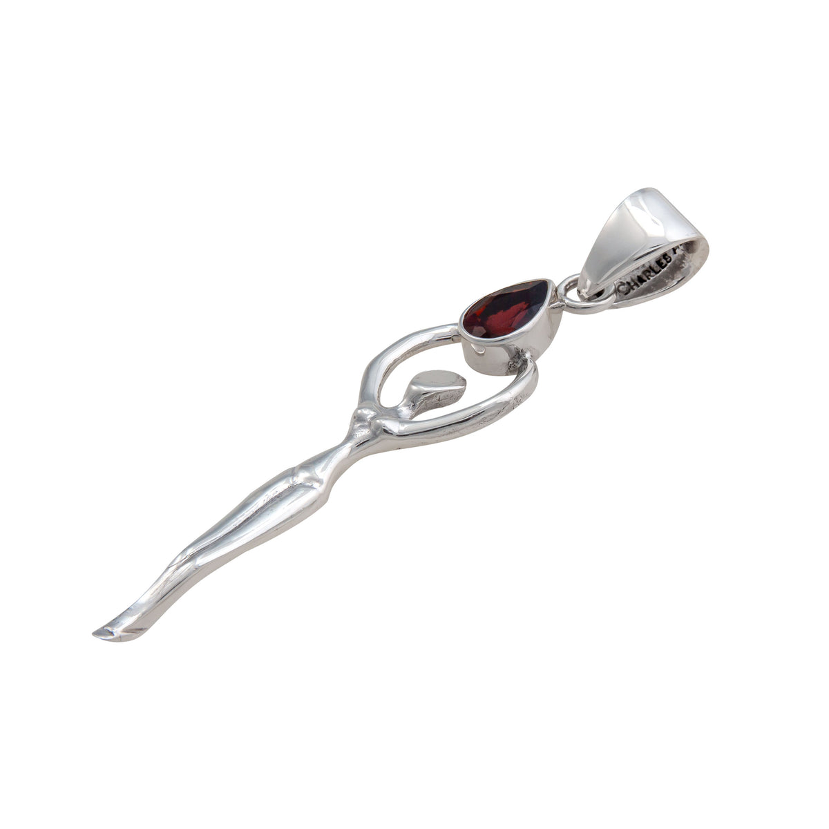 Sterling Silver Garnet Teardrop Goddess Pendant | Charles Albert Jewelry