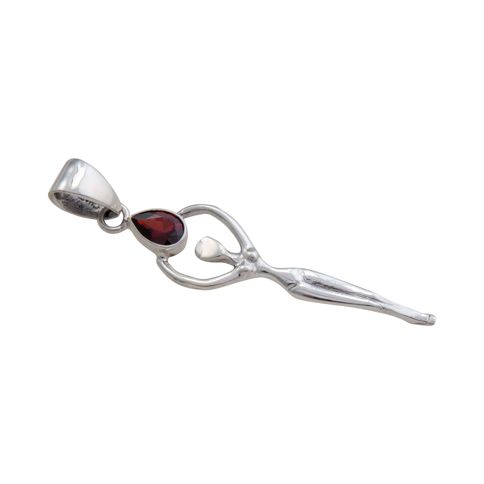 Sterling Silver Garnet Teardrop Goddess Pendant | Charles Albert Jewelry