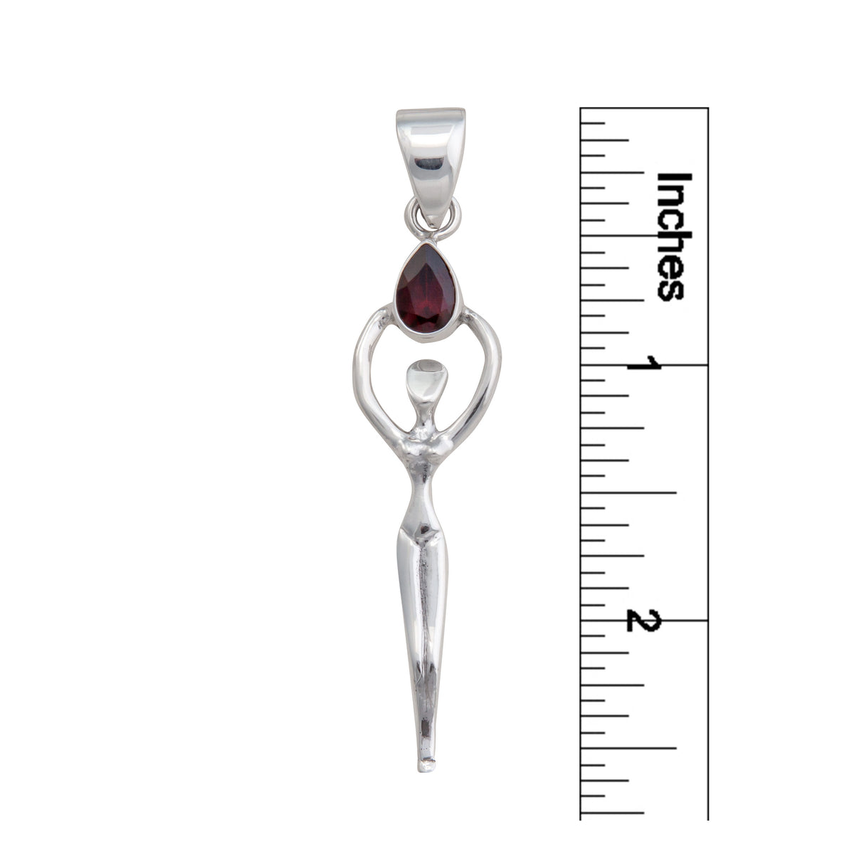 Sterling Silver Garnet Teardrop Goddess Pendant | Charles Albert Jewelry