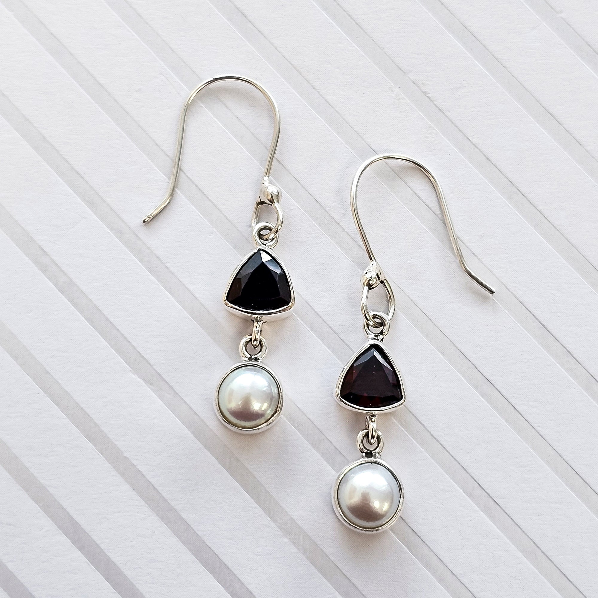 Sterling Silver Garnet and Pearl Drop Earrings | Charles Albert Jewelry