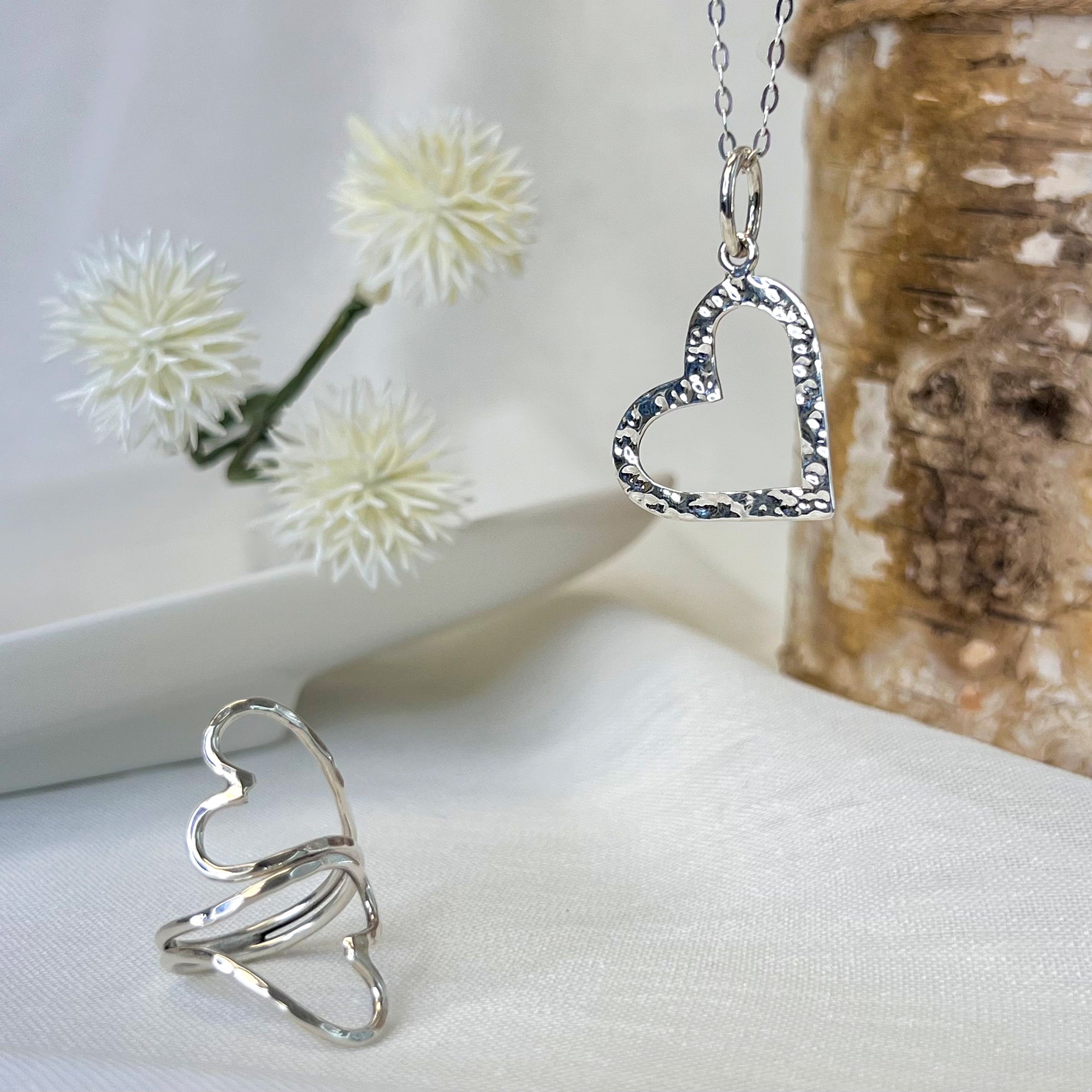 Sterling Silver Hammered Heart Charm Pendant | Charles Albert Jewelry