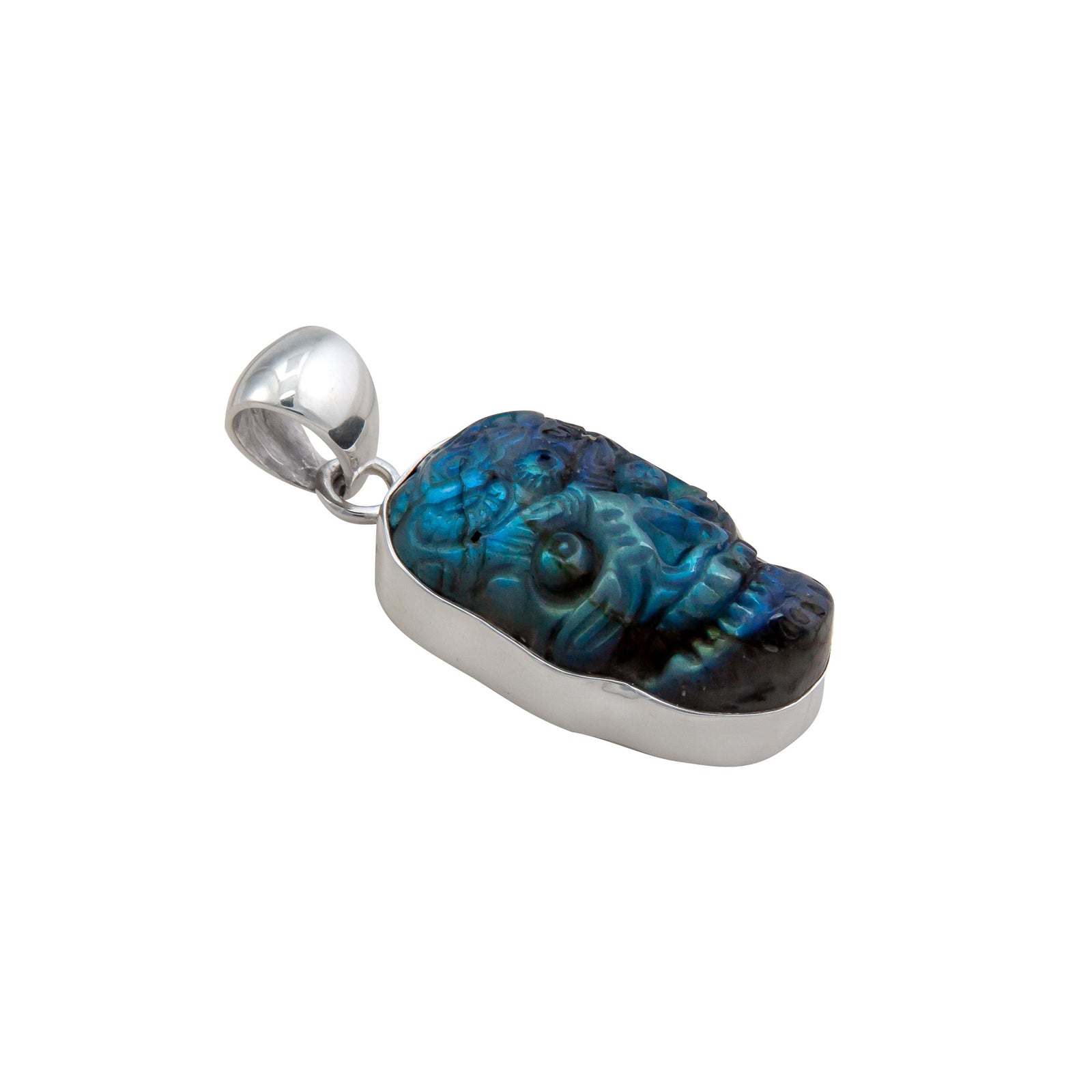 Sterling Silver Labradorite Sugar Skull Pendant | Charles Albert Jewelry
