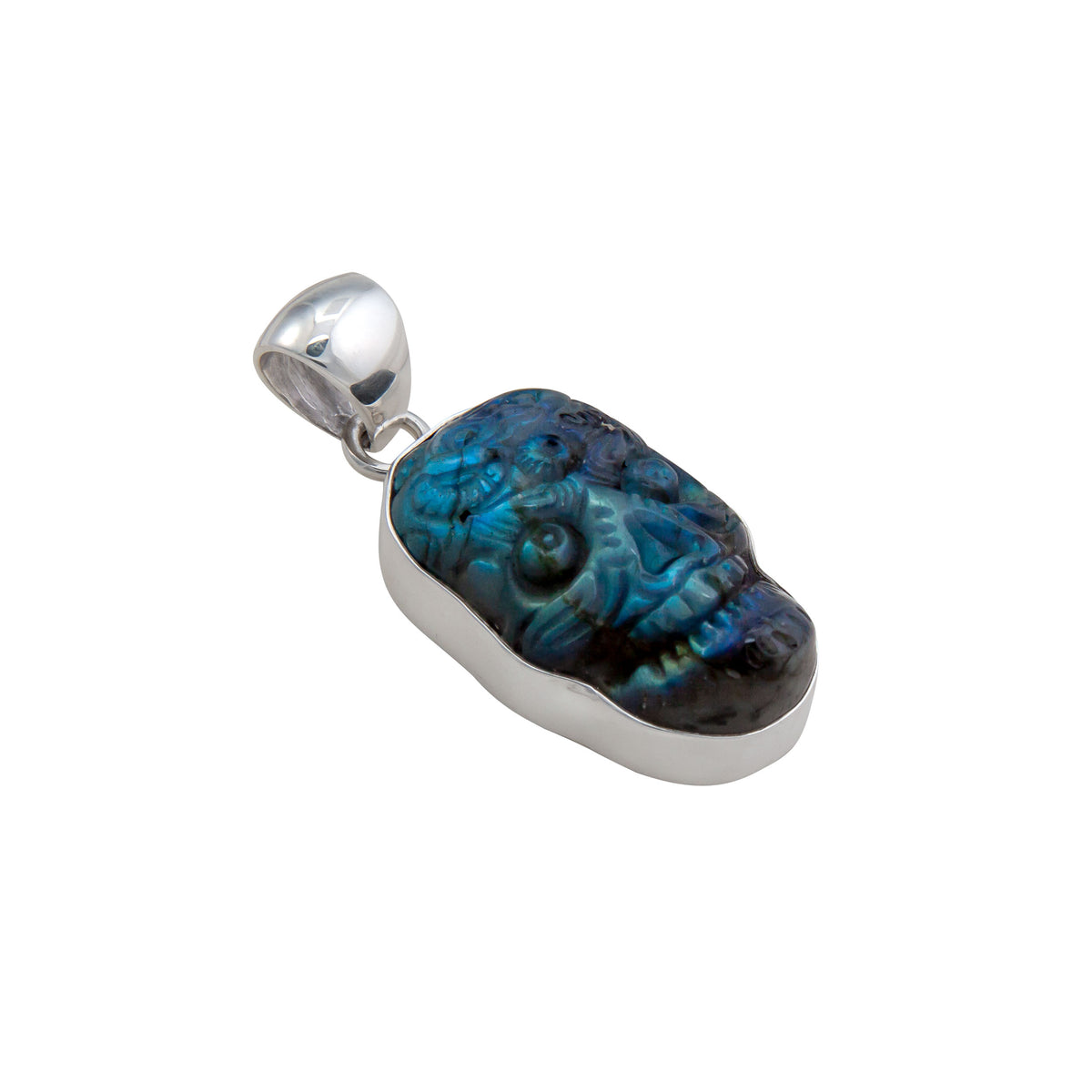 Sterling Silver Labradorite Sugar Skull Pendant | Charles Albert Jewelry