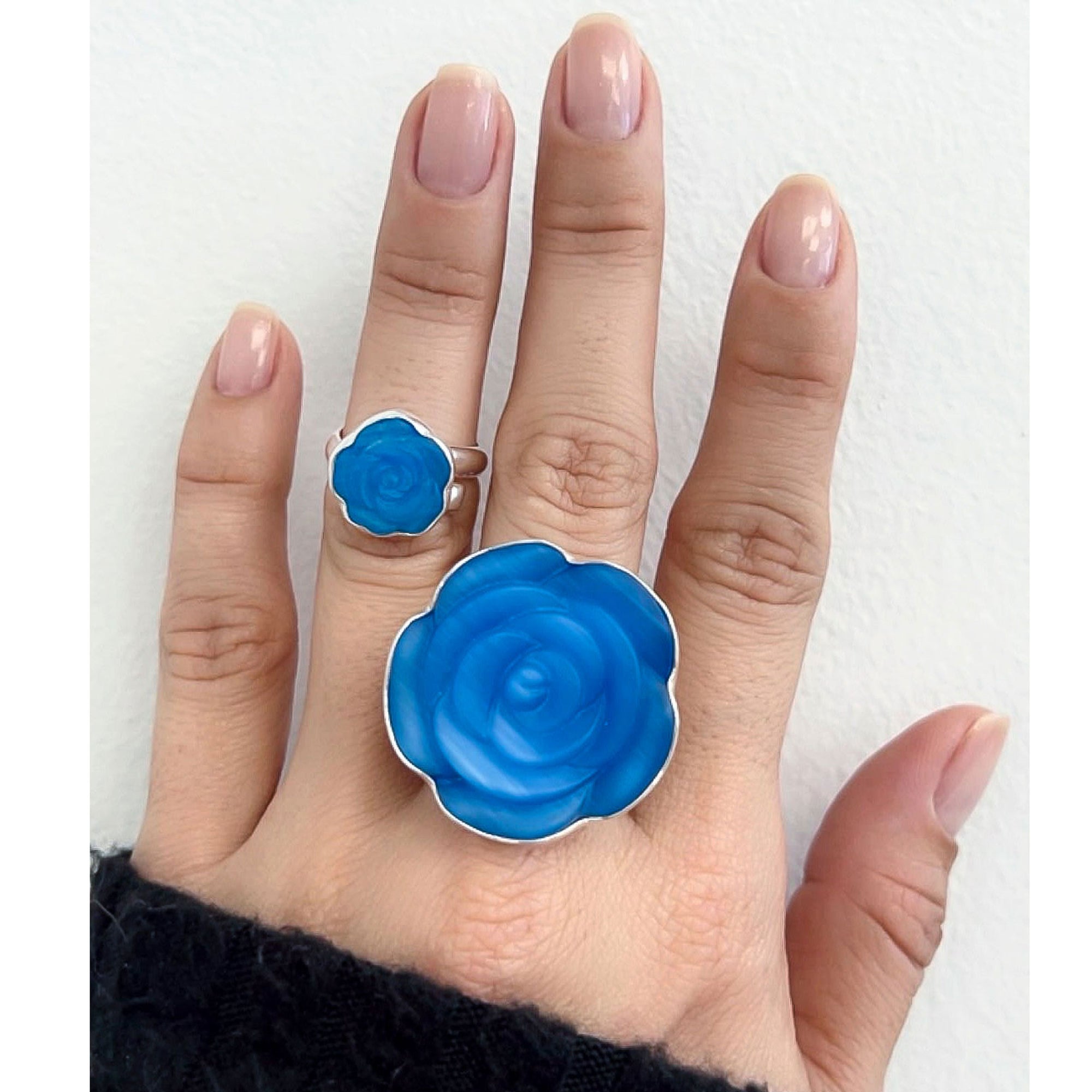 Sterling Silver Blue Rose Fiber Optic Adjustable Ring | Charles Albert Jewelry
