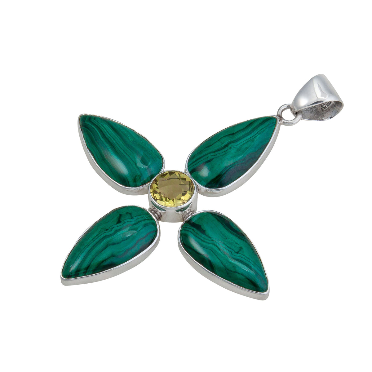 Sterling Silver Citrine and Malachite Flower Pendant | Charles Albert Jewelry