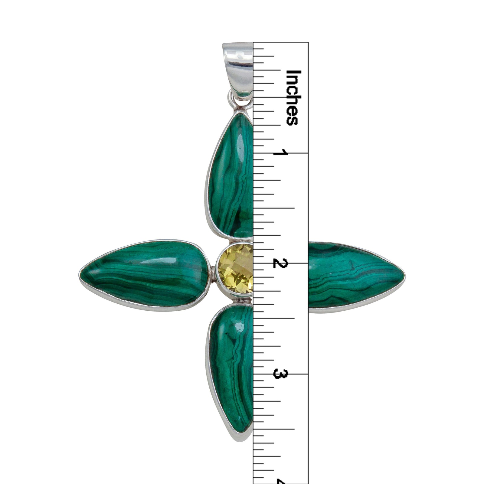 Sterling Silver Citrine and Malachite Flower Pendant | Charles Albert Jewelry