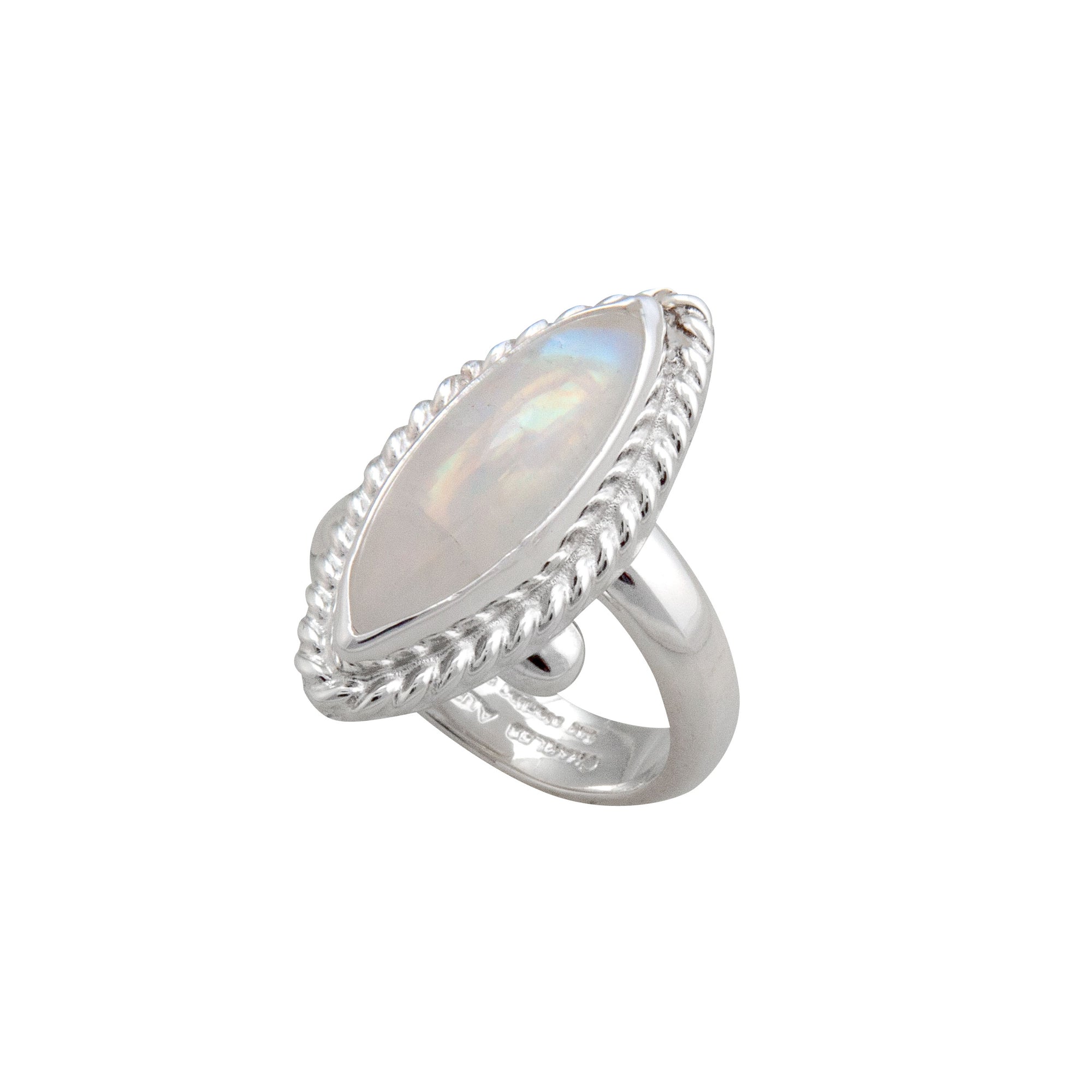 Sterling Silver Rainbow Moonstone Marquise Rope Adjustable Ring | Charles Albert Jewelry