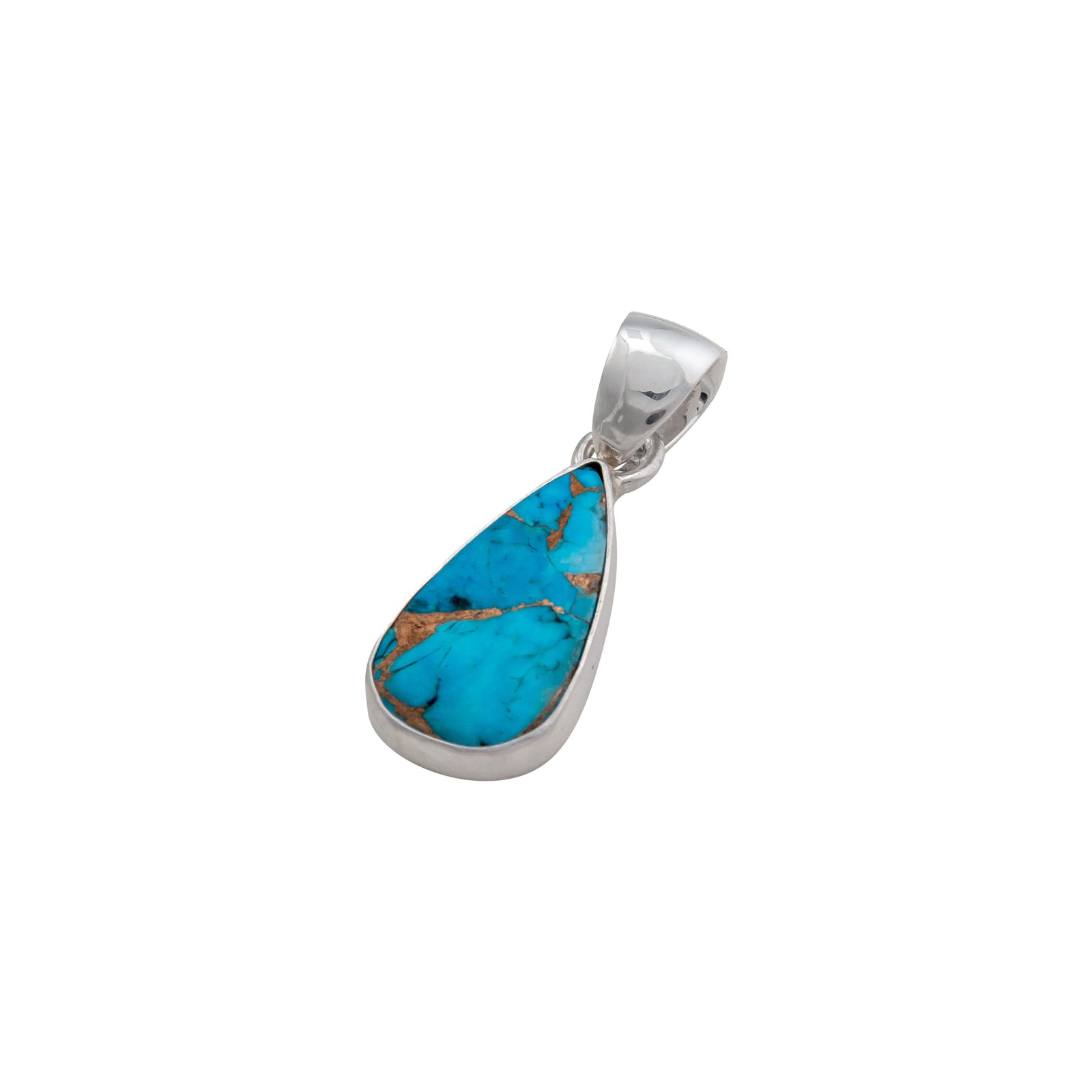 Sterling Silver Copper Infused Turquoise Teardrop Pendant | Charles Albert Jewelry