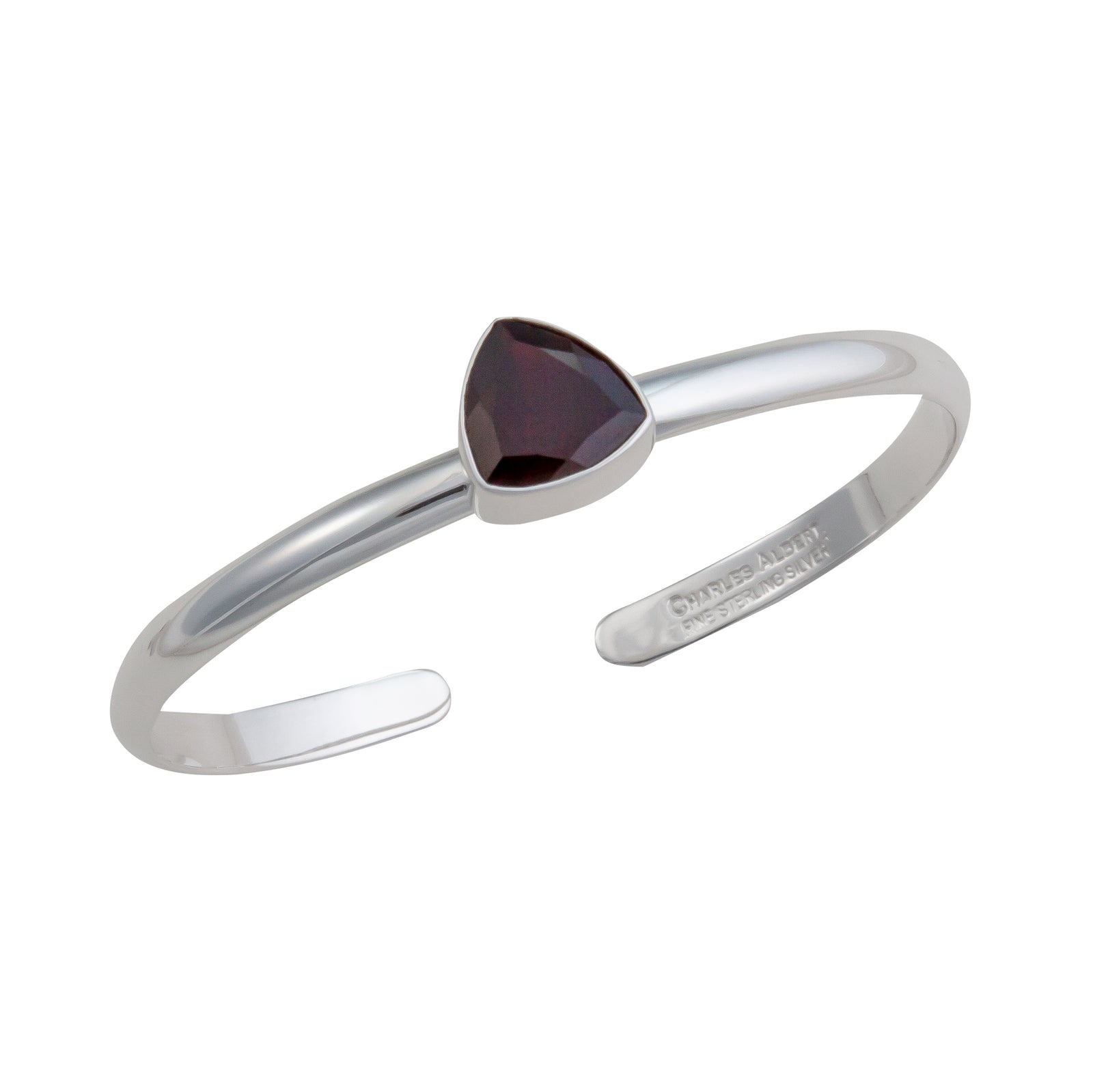 Sterling Silver Trillion Garnet Mini Cuff | Charles Albert Jewelry