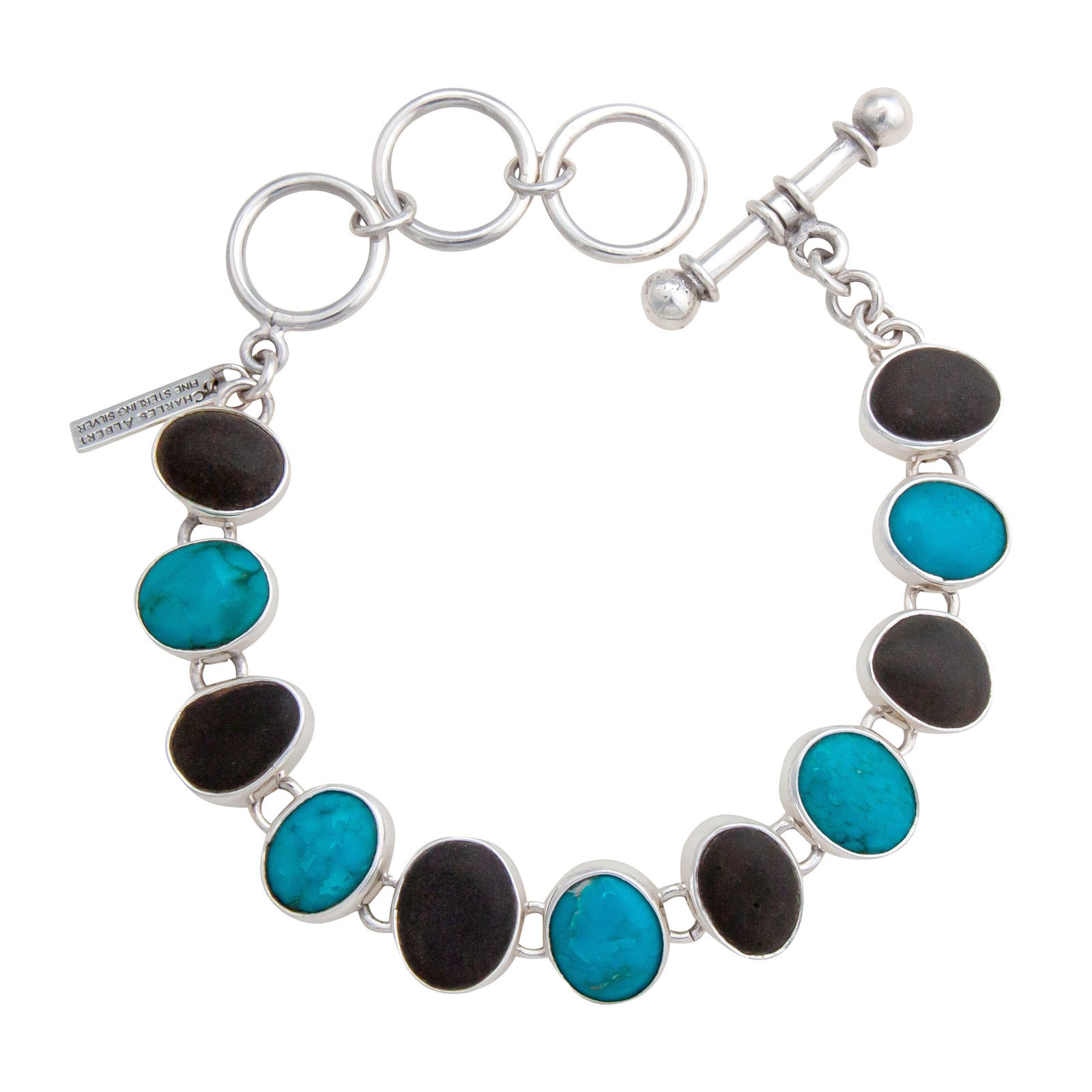 Sterling Silver Turquoise and River Stone Bracelet | Charles Albert Jewelry