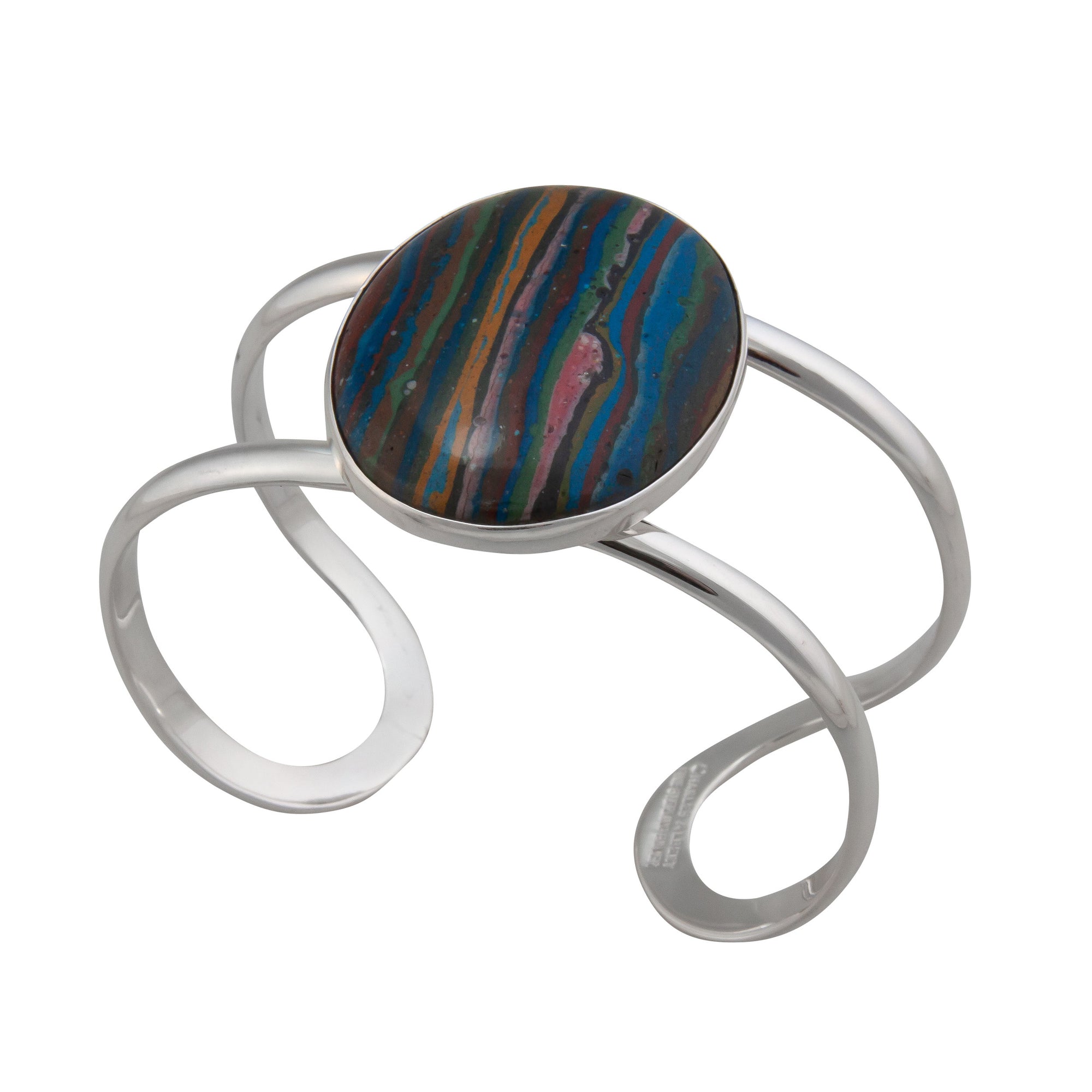 Sterling Silver Rainbow Calsilica Double Band Cuff | Charles Albert Jewelry
