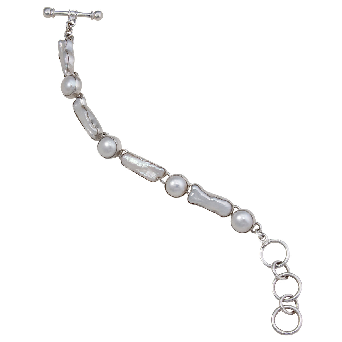Sterling Silver Biwa Pearl and Pearl Bracelet | Charles Albert Jewelry