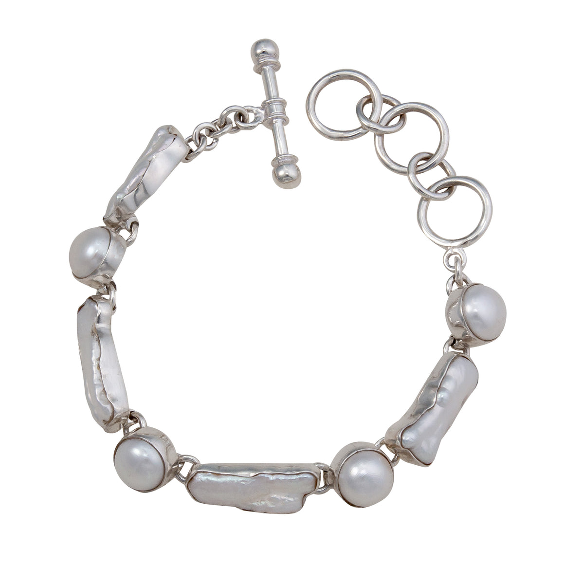 Sterling Silver Biwa Pearl and Pearl Bracelet | Charles Albert Jewelry