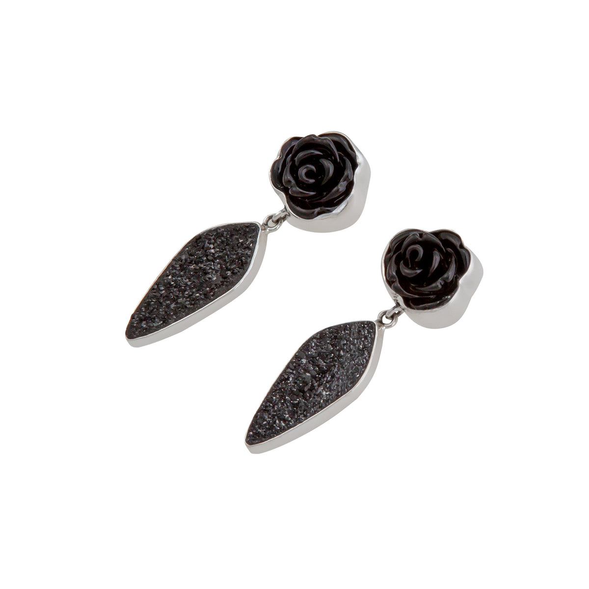 Sterling Silver Black Resin Rose &amp; Black Druzy Post Earrings | Charles Albert Jewelry