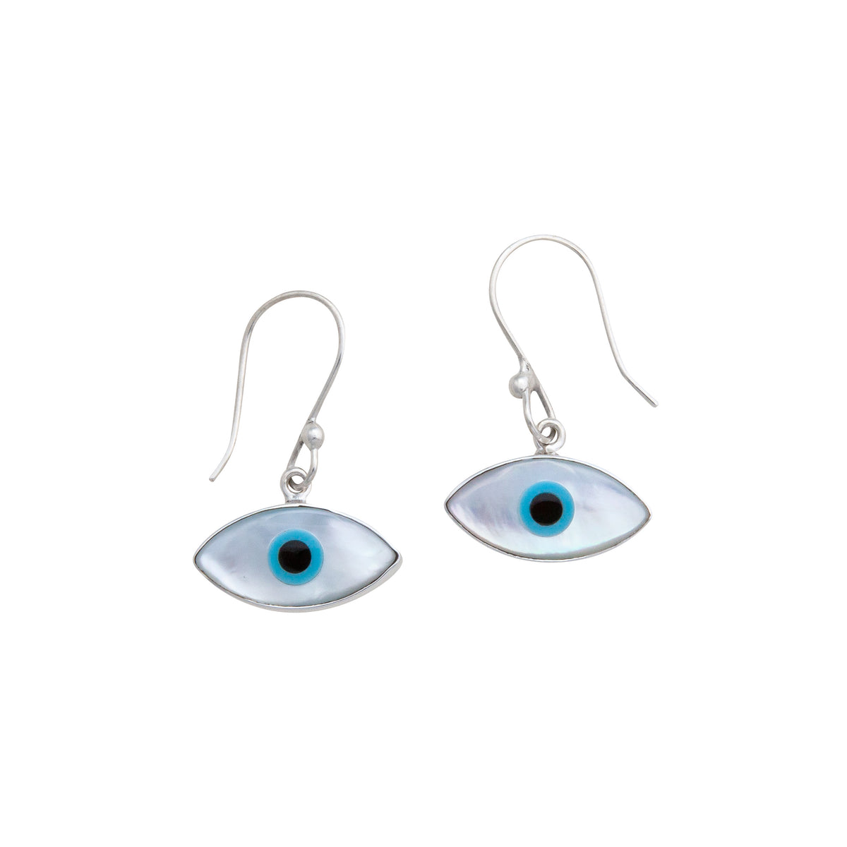 Sterling Silver Mother of Pearl Evil Eye Drop Earrings | Charles Albert Jewelry