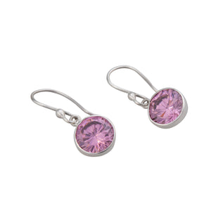 Sterling Silver Pink CZ Round Drop Earrings | Charles Albert Jewelry