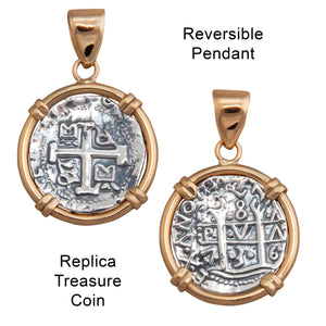 Sterling Silver and Alchemia Reversible Replica Treasure Coin Prong Pendant | Charles Albert Jewelry