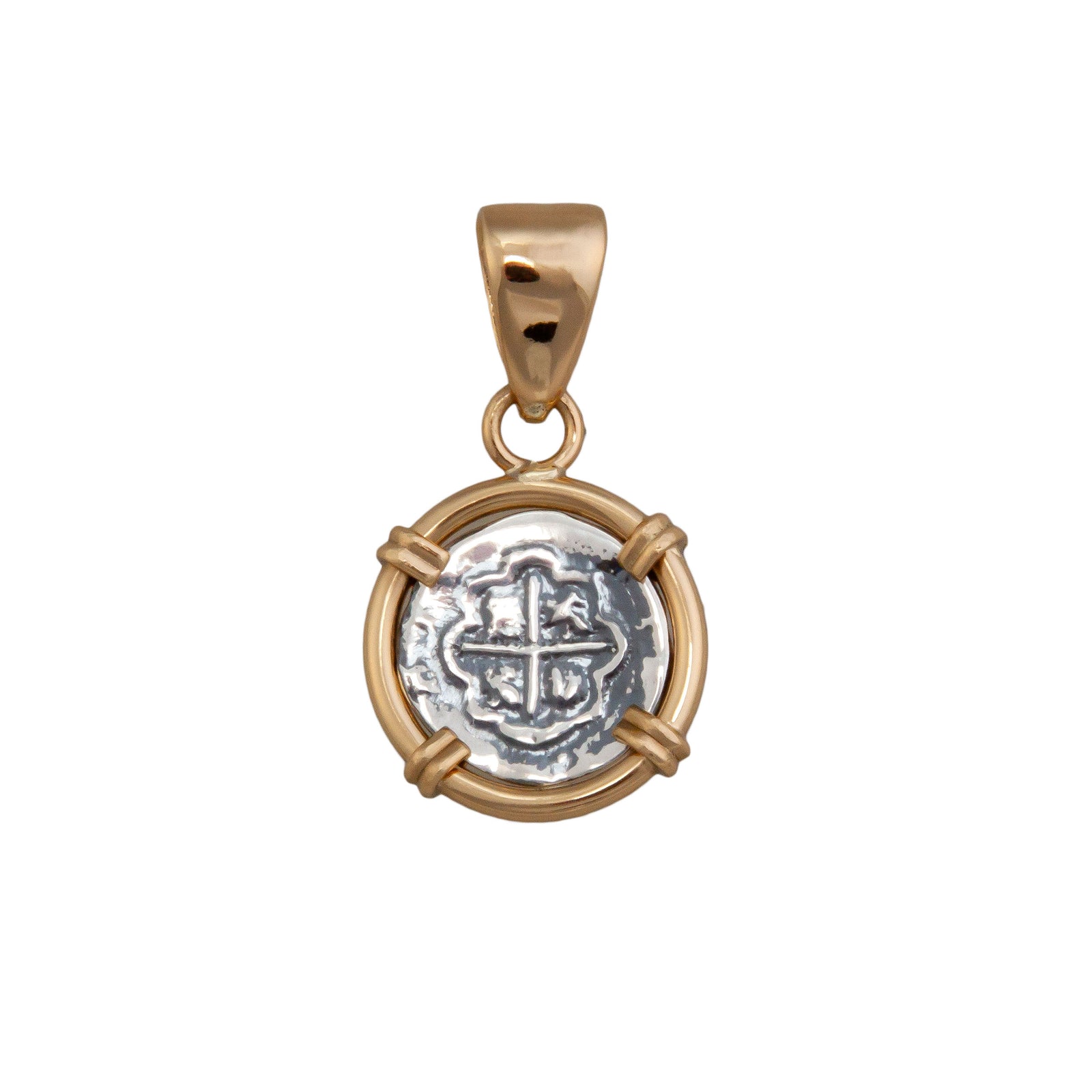Sterling Silver and Alchemia Replica Spanish Reversible Coin Prong Pendant