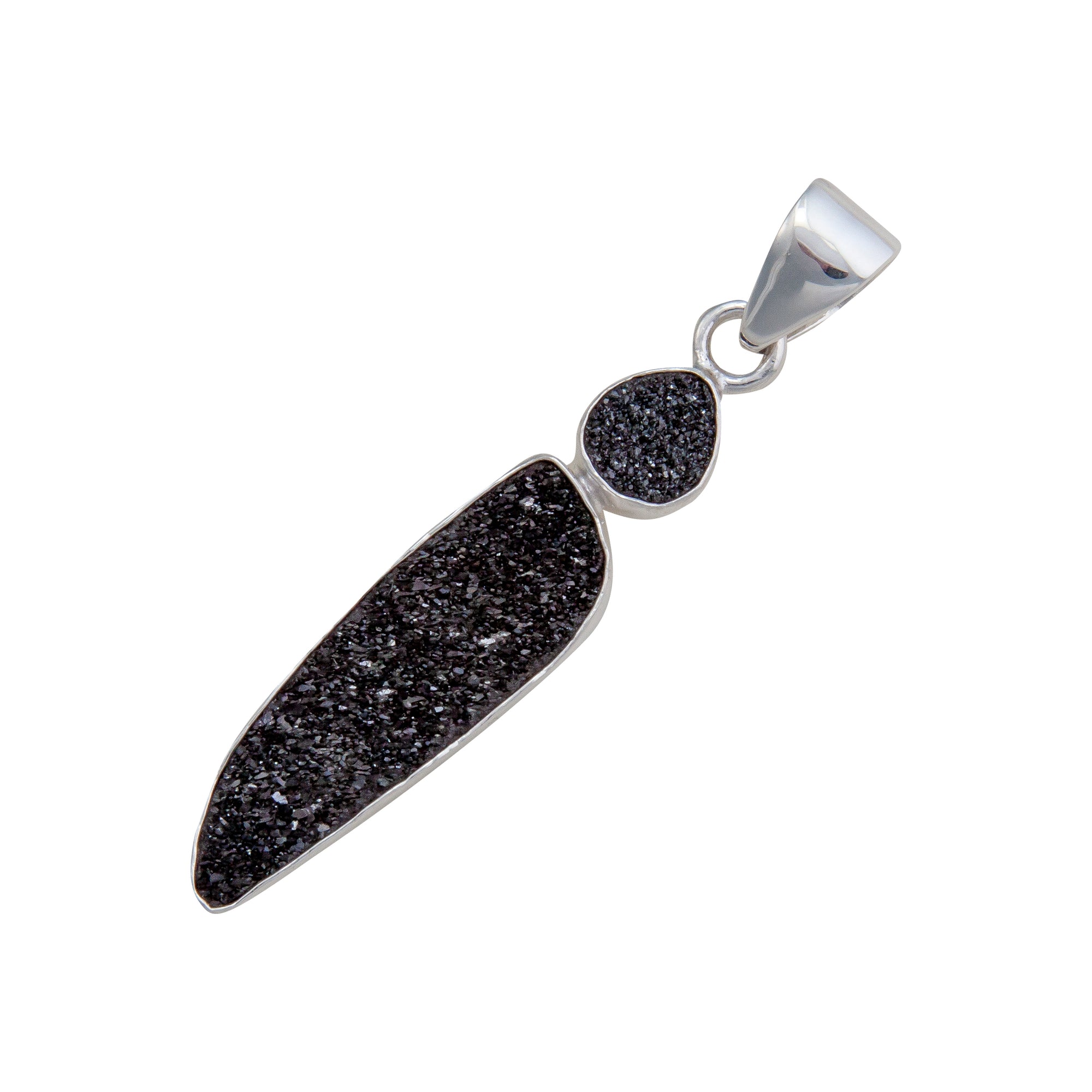 Sterling Silver Black Druzy Double Pendant | Charles Albert Jewelry