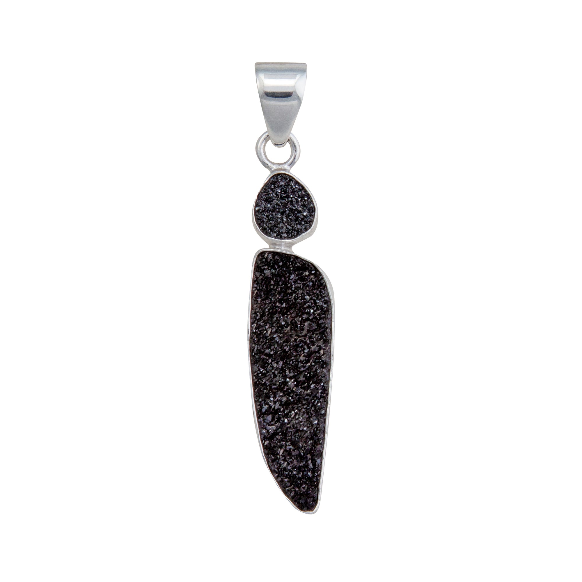 Sterling Silver Black Druzy Double Pendant | Charles Albert Jewelry