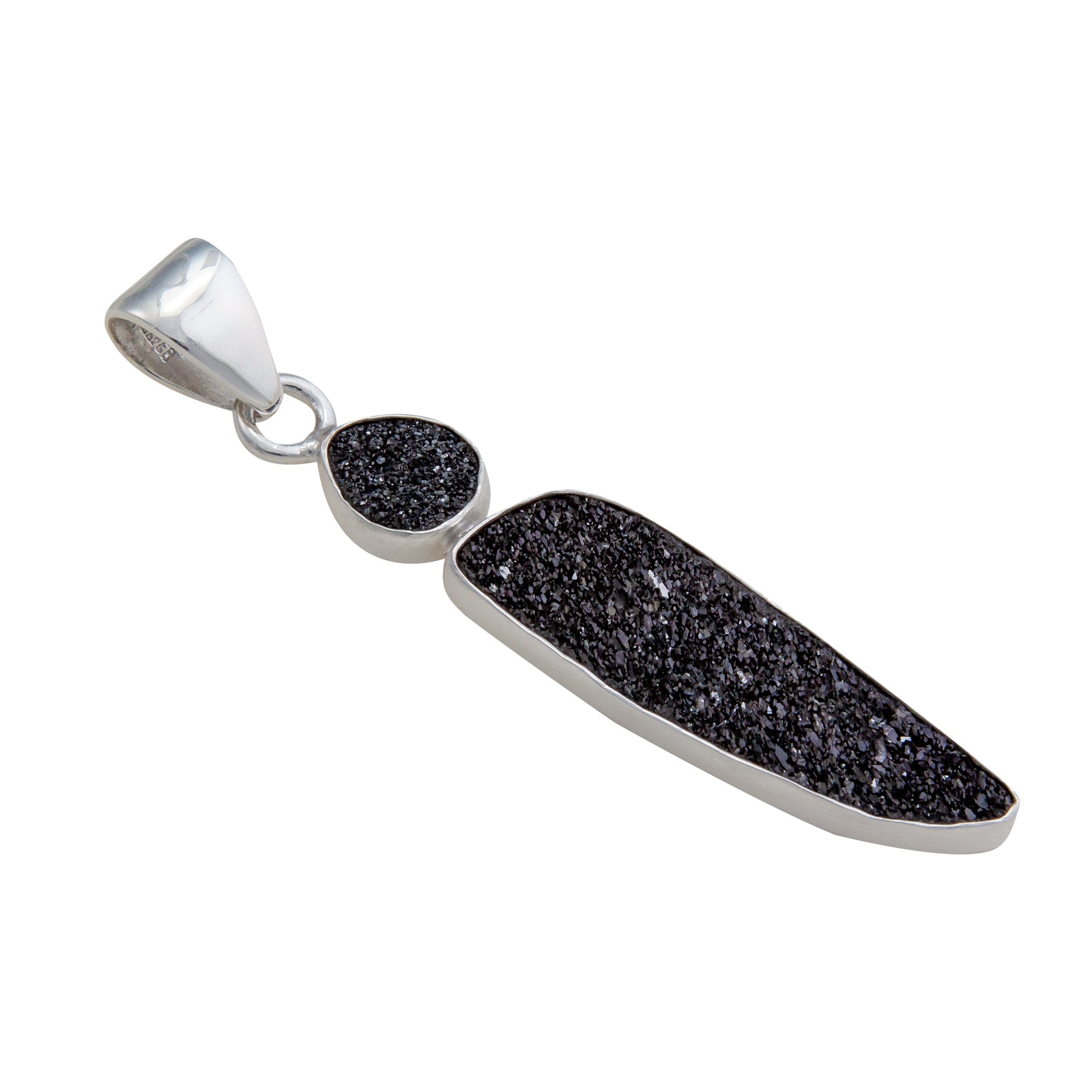 Sterling Silver Black Druzy Double Pendant | Charles Albert Jewelry