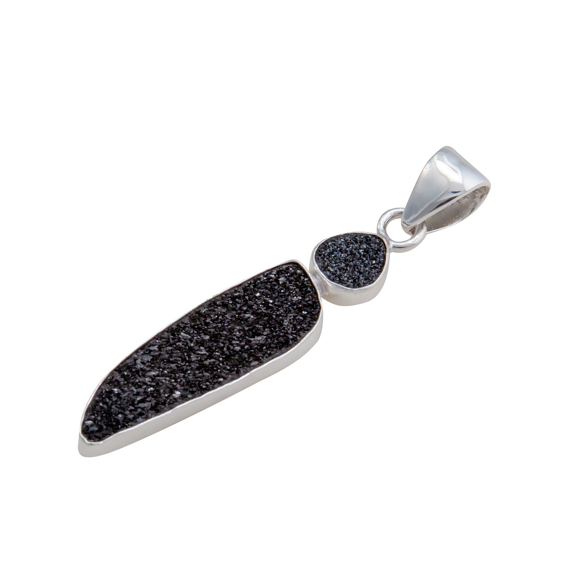 Sterling Silver Black Druzy Double Pendant | Charles Albert Jewelry