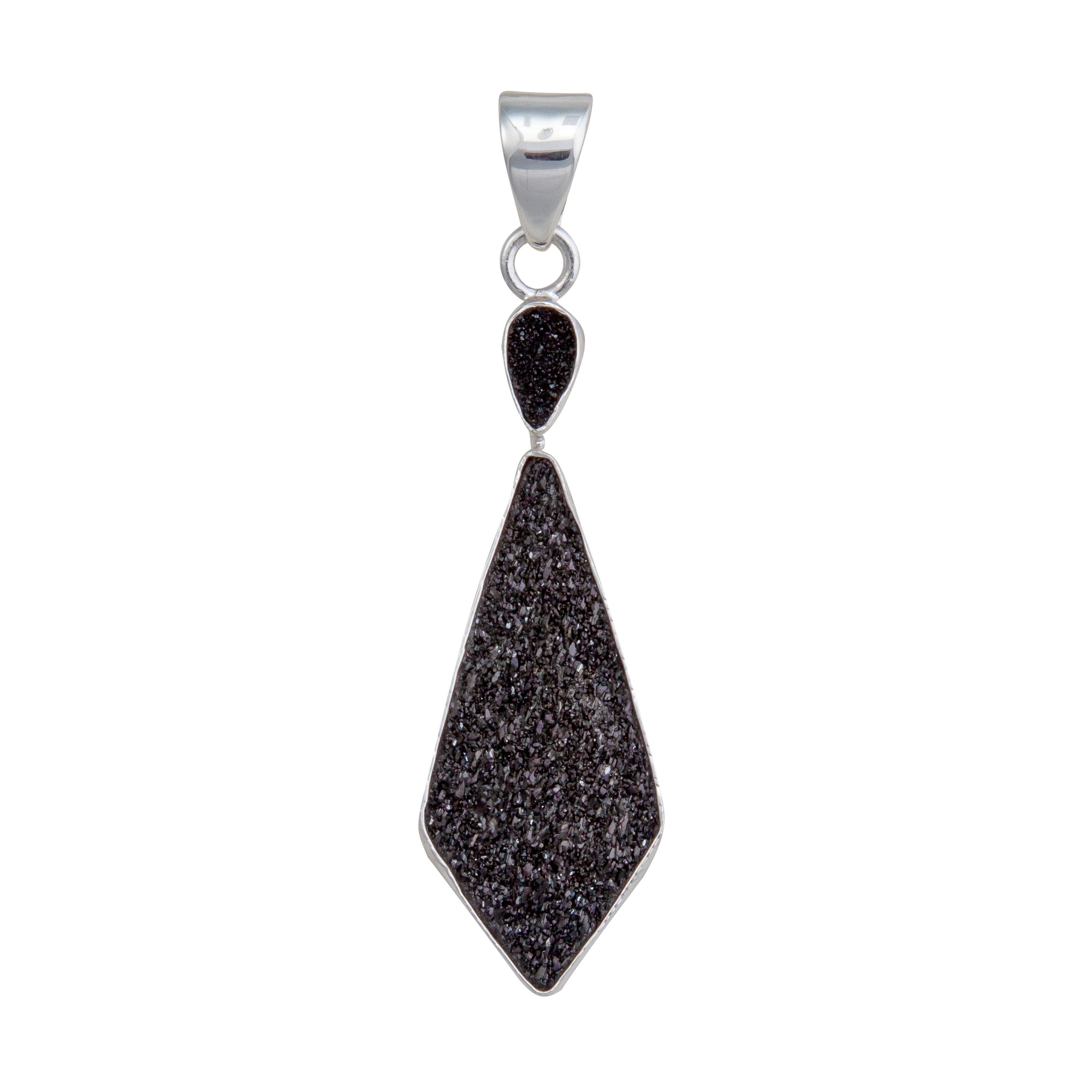 Sterling Silver Black Druzy Double Pendant