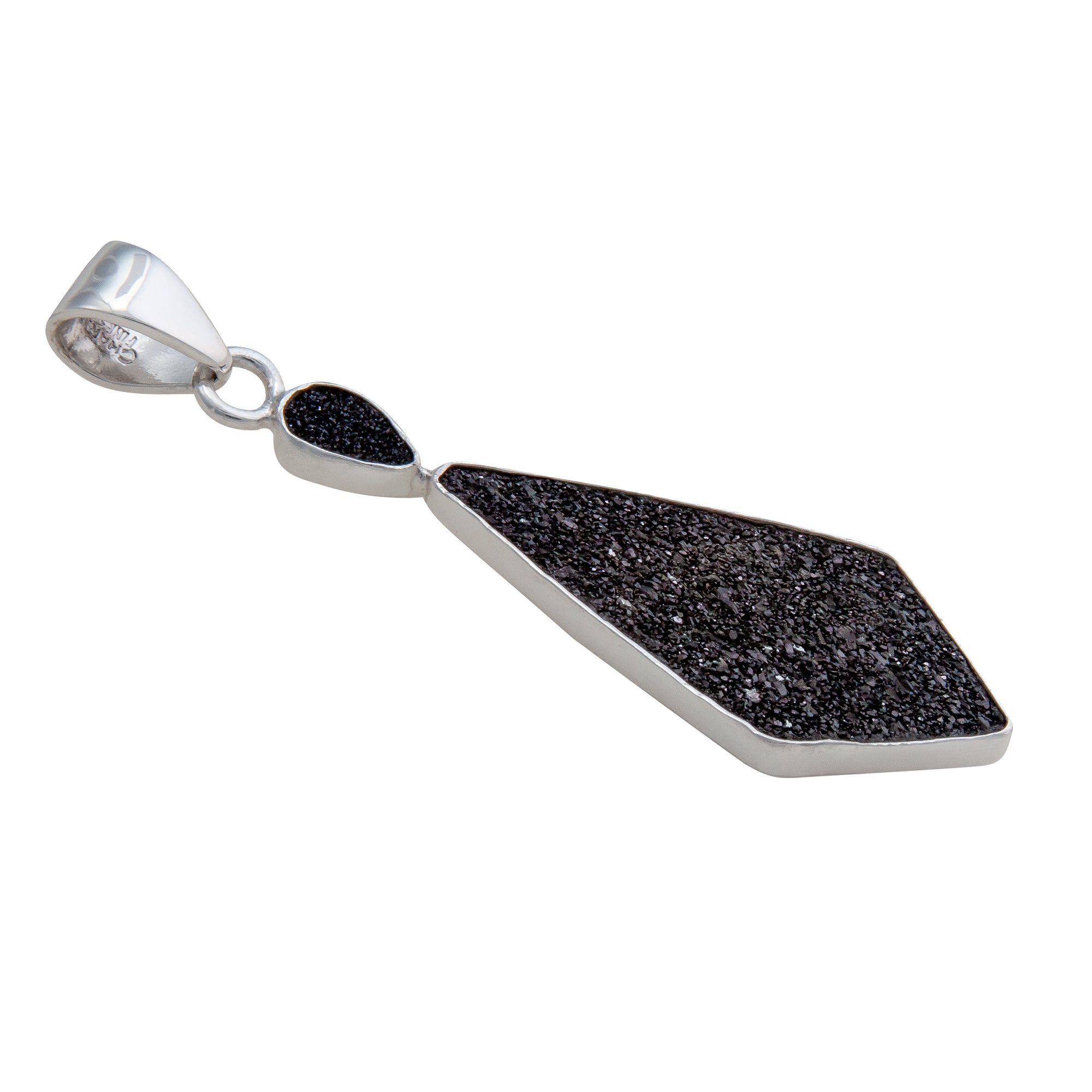 Sterling Silver Black Druzy Double Pendant