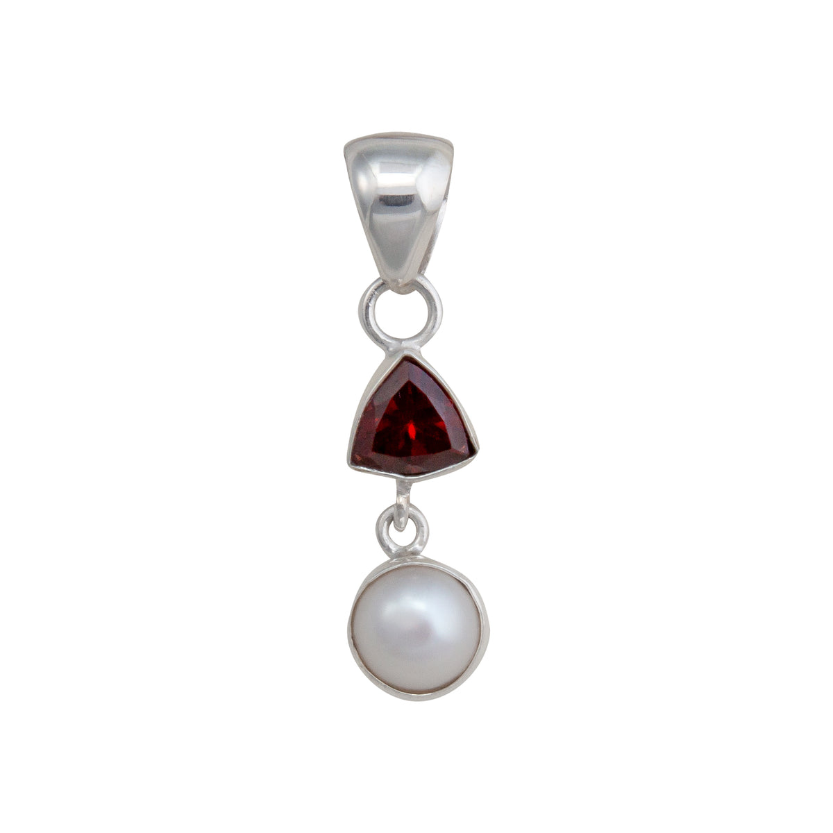 Sterling Silver Trillion Garnet &amp; Pearl Pendant | Charles Albert Jewelry