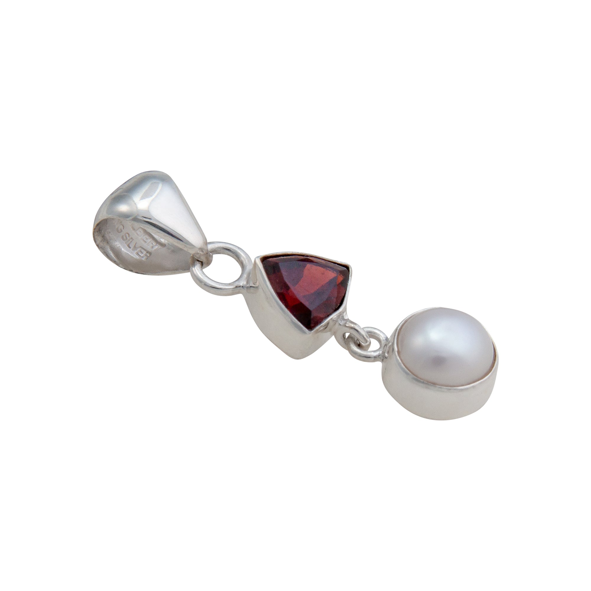 Sterling Silver Trillion Garnet & Pearl Pendant | Charles Albert Jewelry