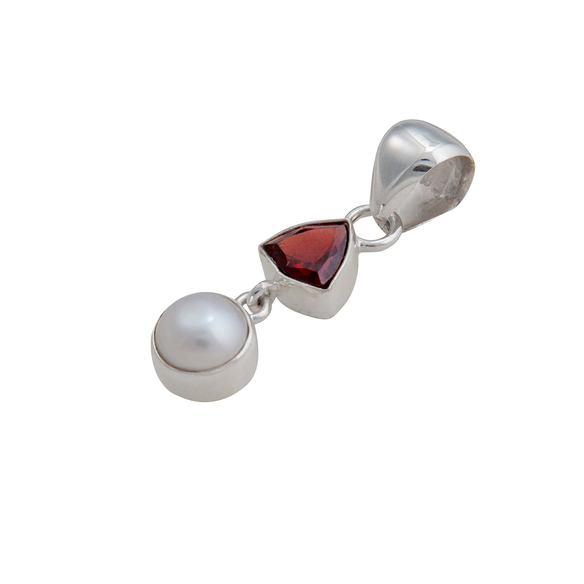 Sterling Silver Trillion Garnet & Pearl Pendant | Charles Albert Jewelry