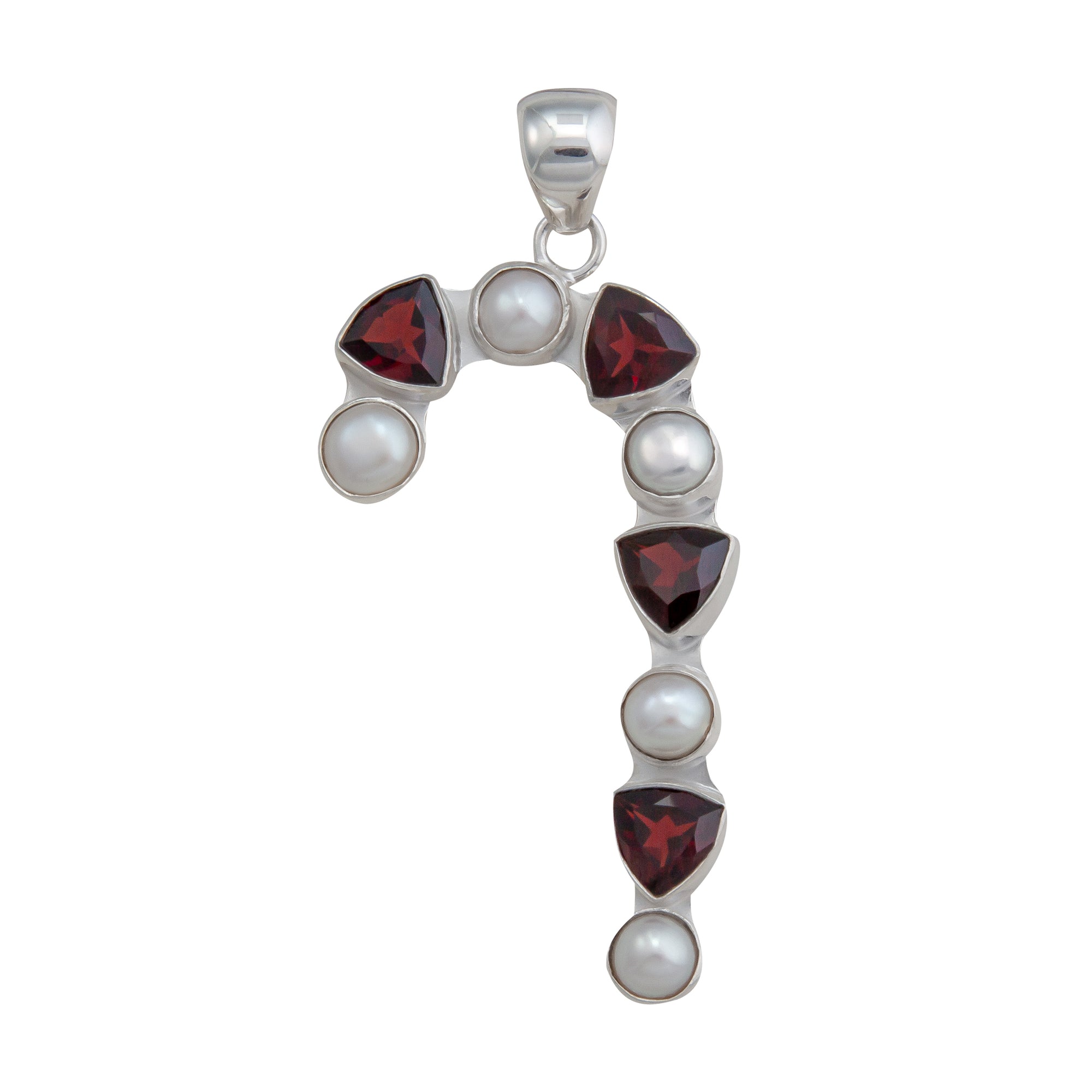 Sterling Silver Garnet and Pearl Candy Cane Pendant | Charles Albert Jewelry