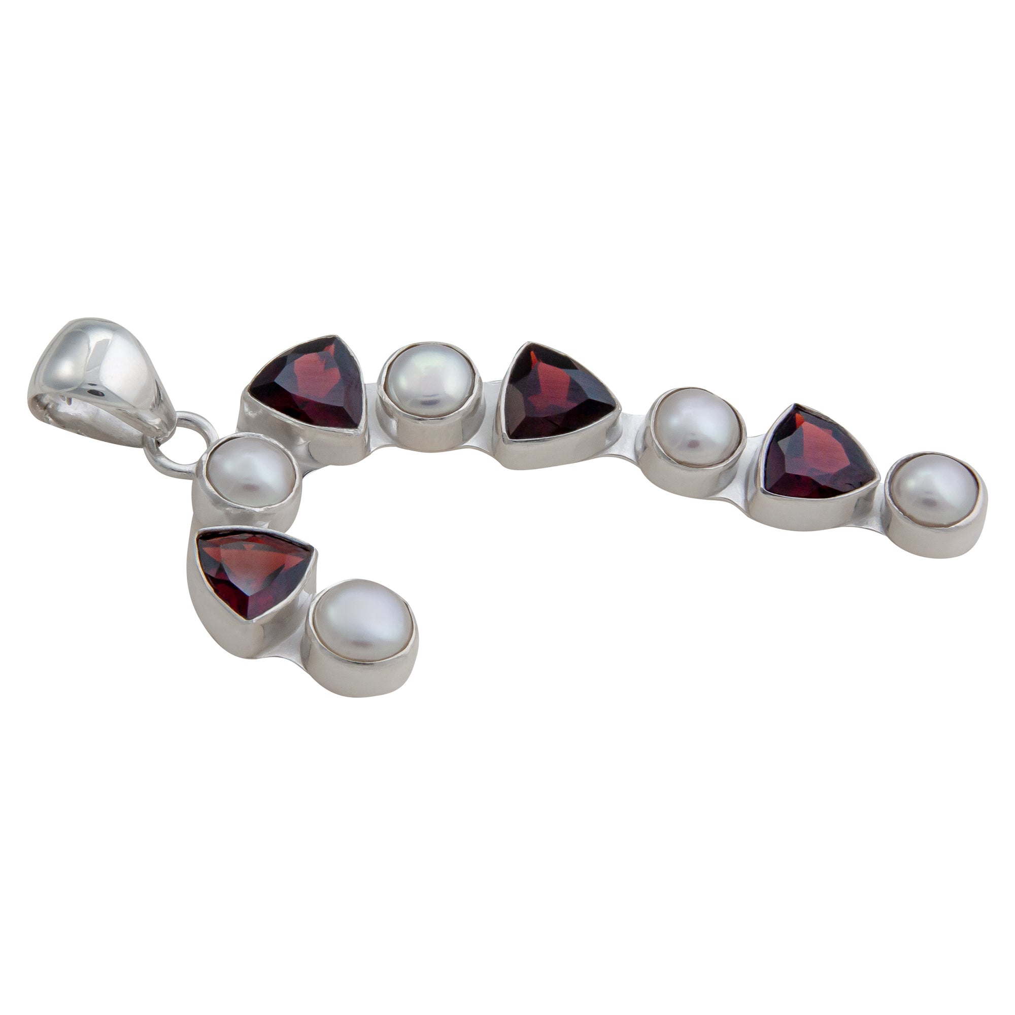 Sterling Silver Garnet and Pearl Candy Cane Pendant | Charles Albert Jewelry