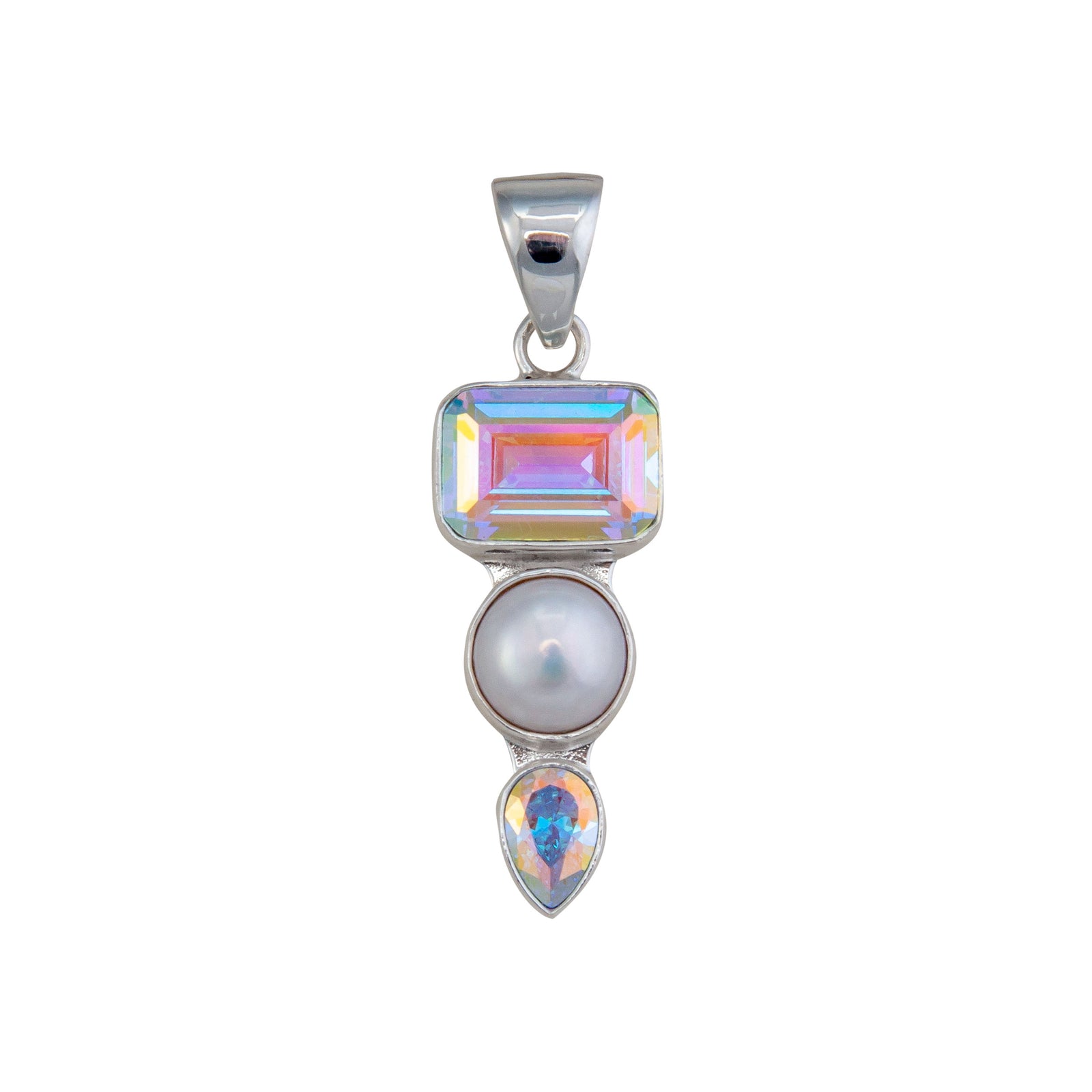 Sterling Silver Mercury Mist and Pearl Triple Pendant | Charles Albert Jewelry