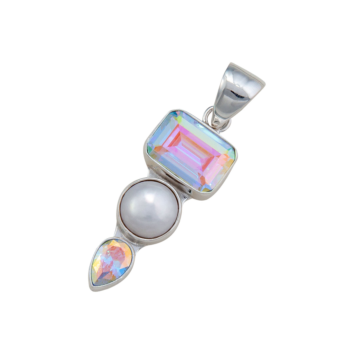 Sterling Silver Mercury Mist and Pearl Triple Pendant | Charles Albert Jewelry