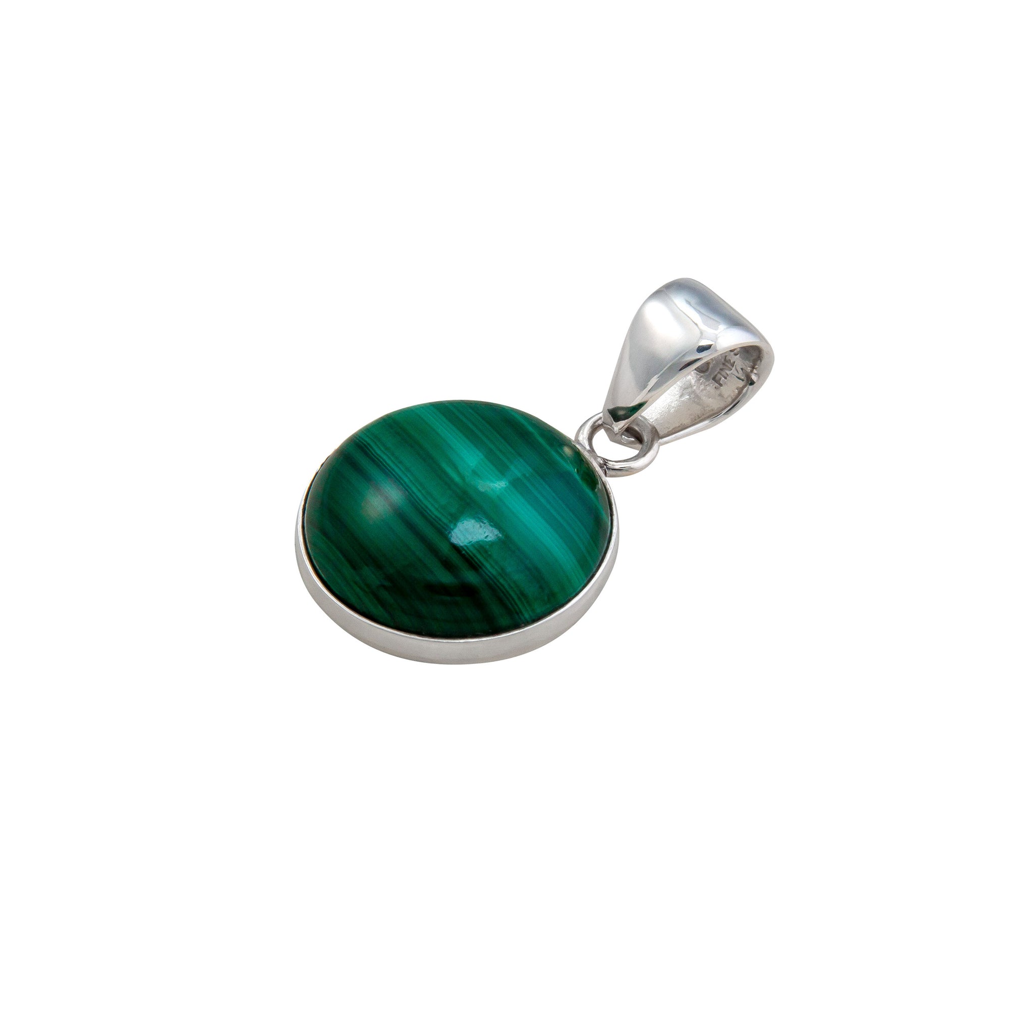 Sterling Silver Malachite Round Pendant | Charles Albert Jewelry
