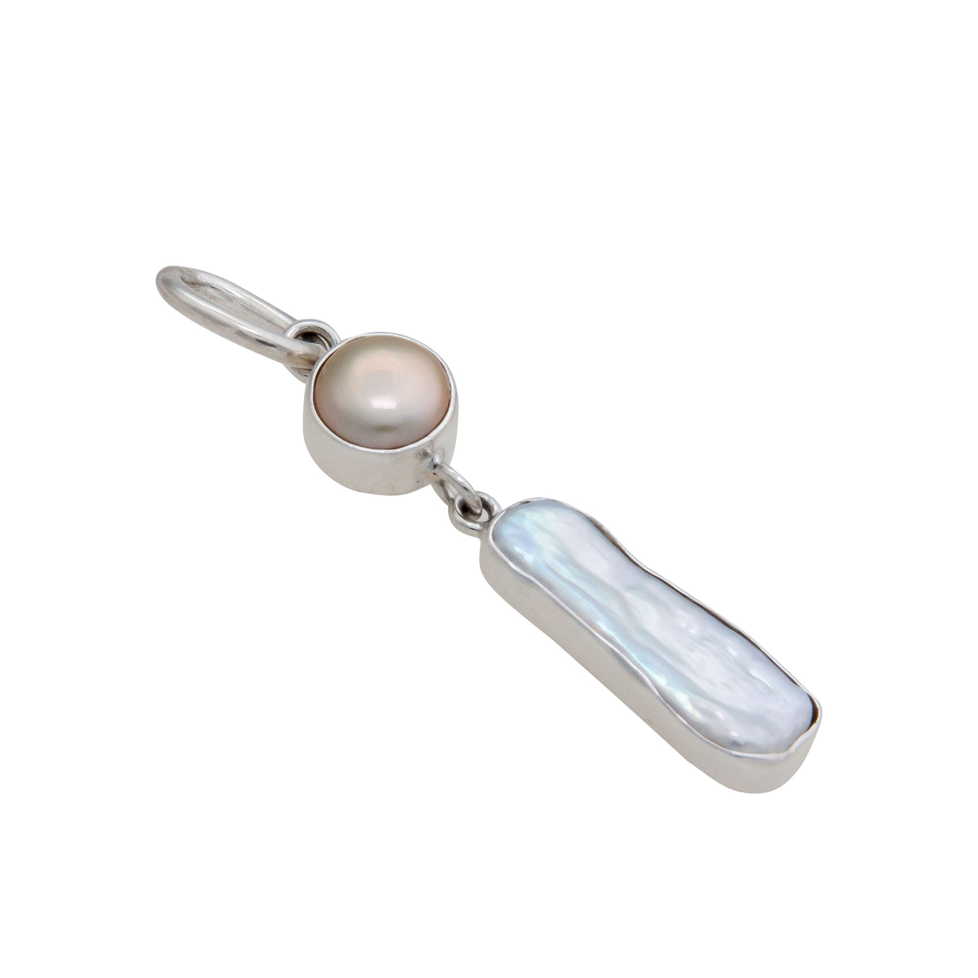Sterling Silver Champagne Pearl and Biwa Charm Pendant | Charles Albert Jewelry
