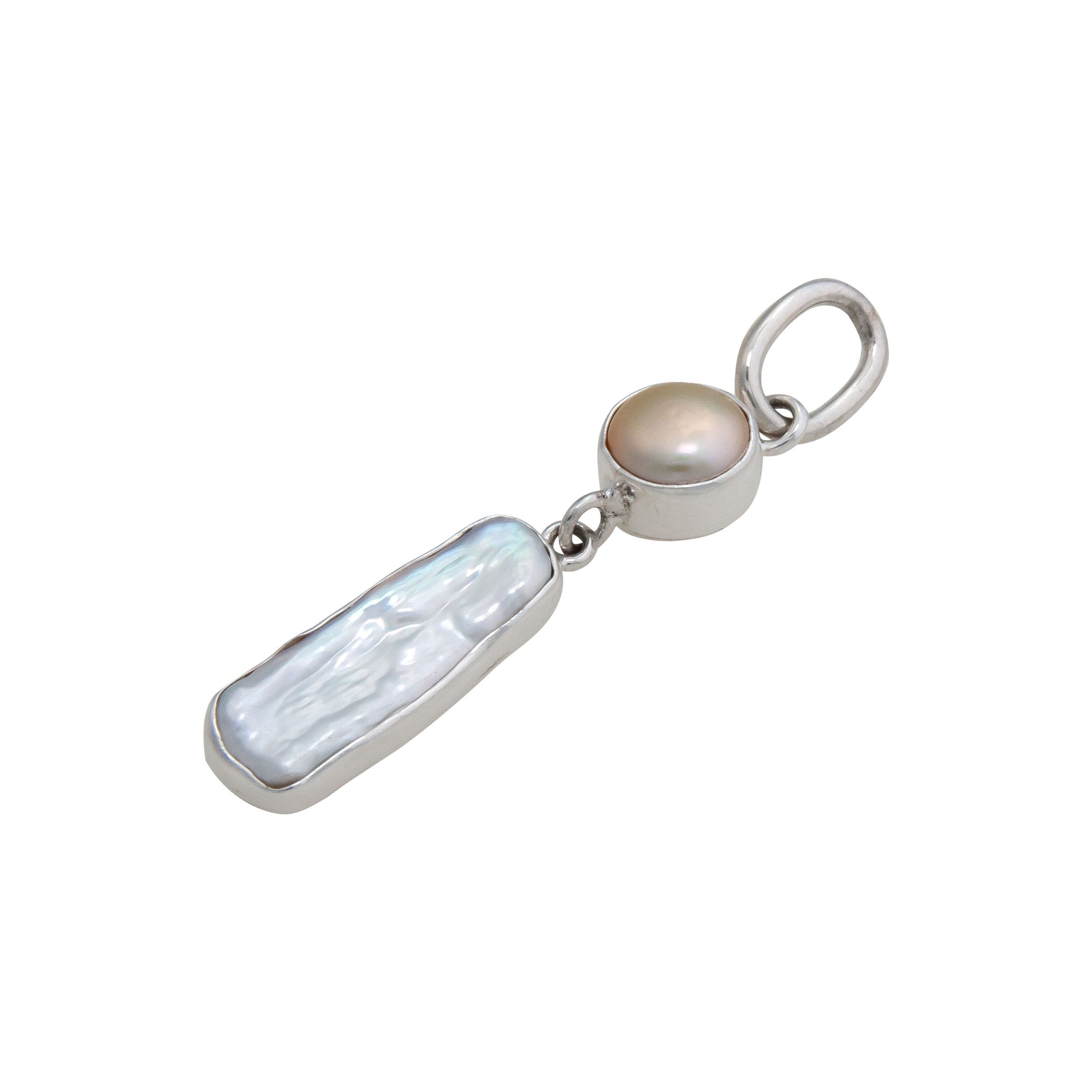 Sterling Silver Champagne Pearl and Biwa Charm Pendant | Charles Albert Jewelry