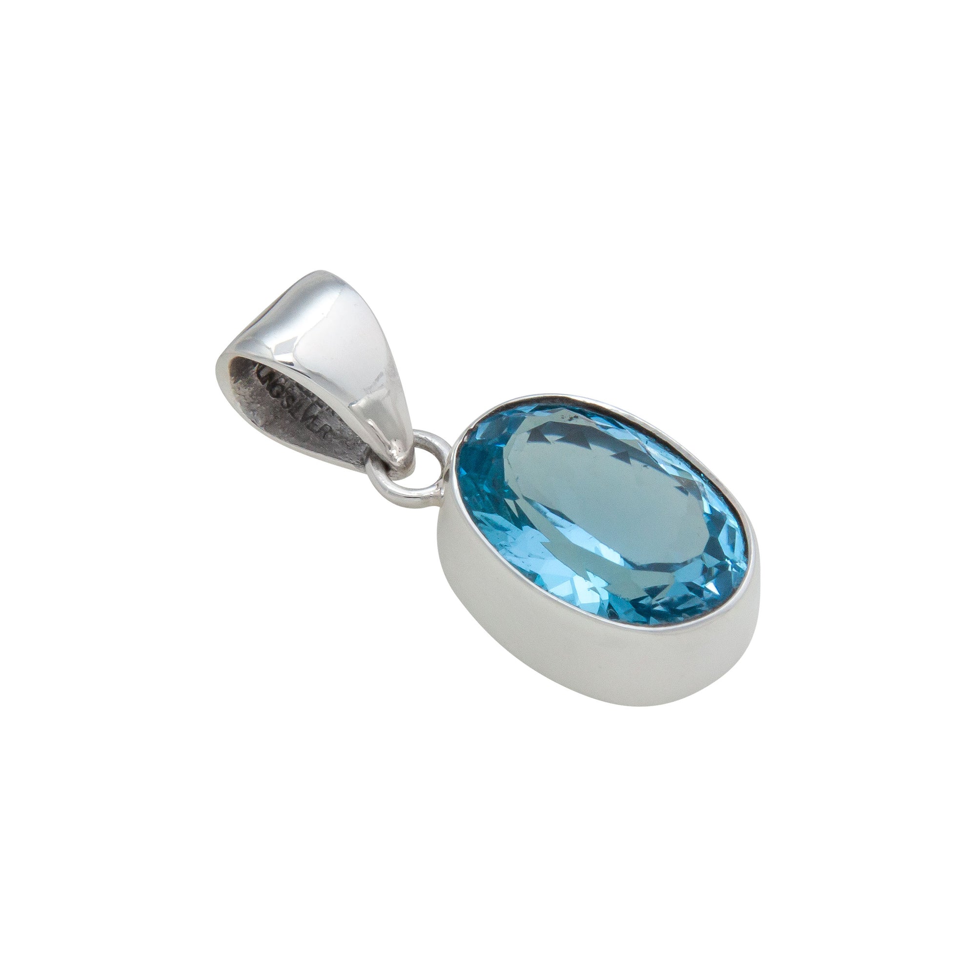 Sterling Silver Blue Topaz Oval Pendant | Charles Albert Jewelry