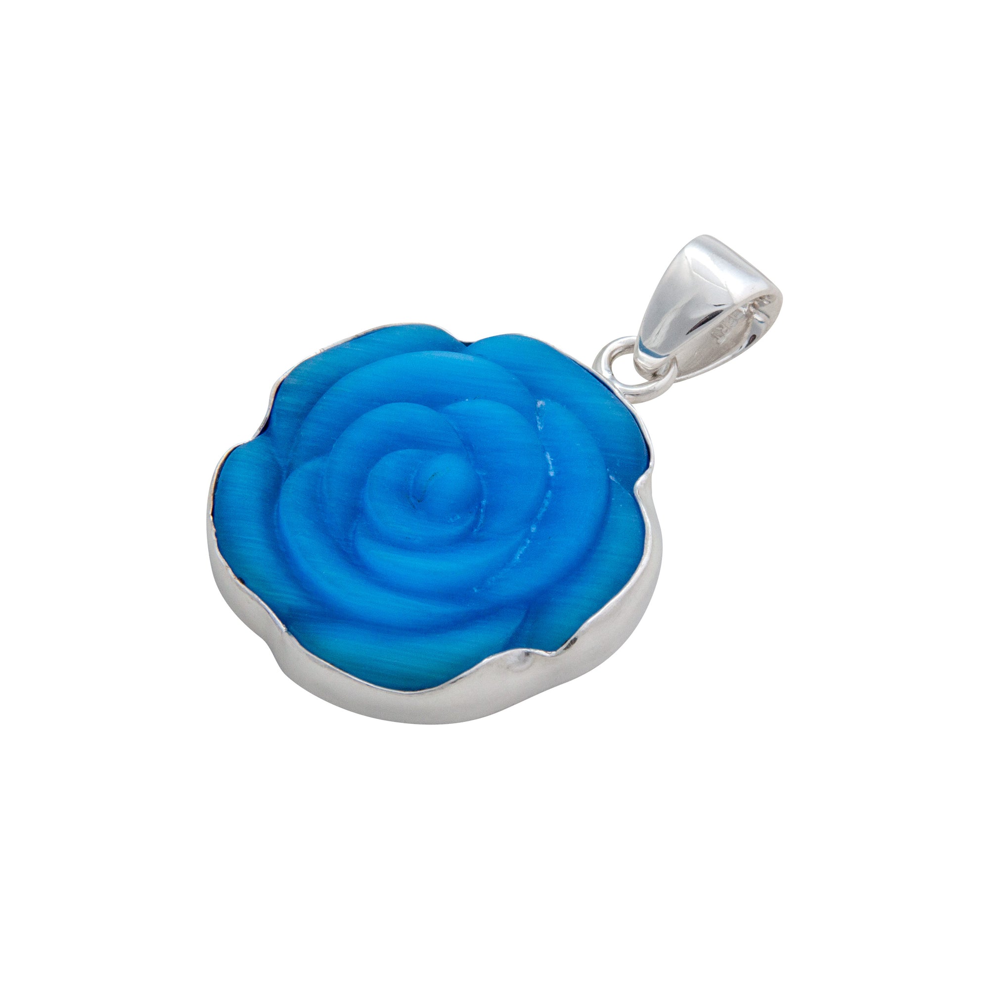Sterling Silver Blue Rose Fiber Optic Pendant | Charles Albert Jewelry