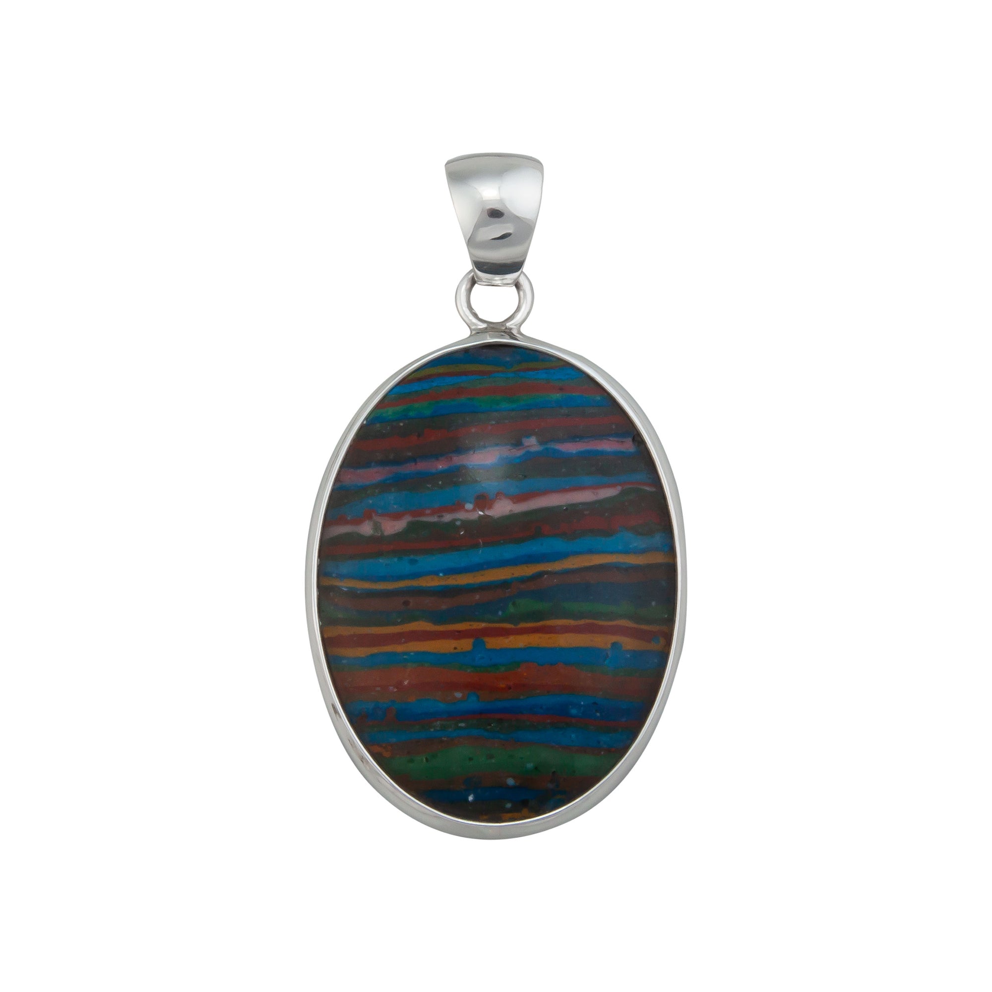 Sterling Silver Rainbow Calsilica Oval Pendant | Charles Albert Jewelry
