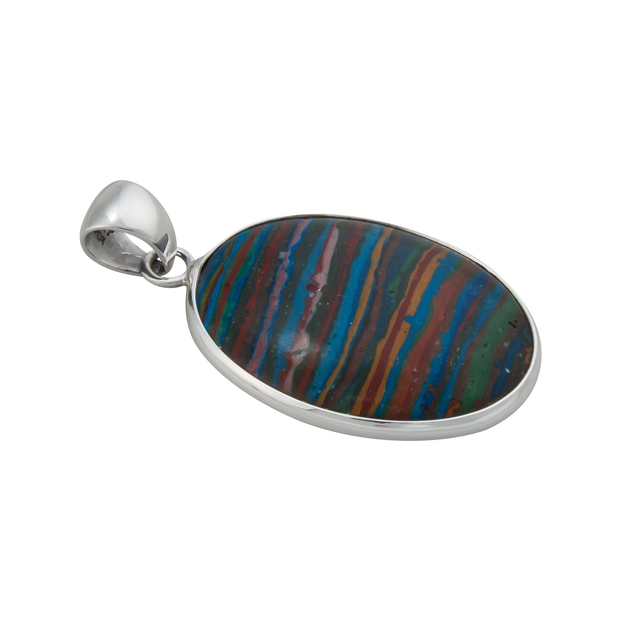 Sterling Silver Rainbow Calsilica Oval Pendant | Charles Albert Jewelry