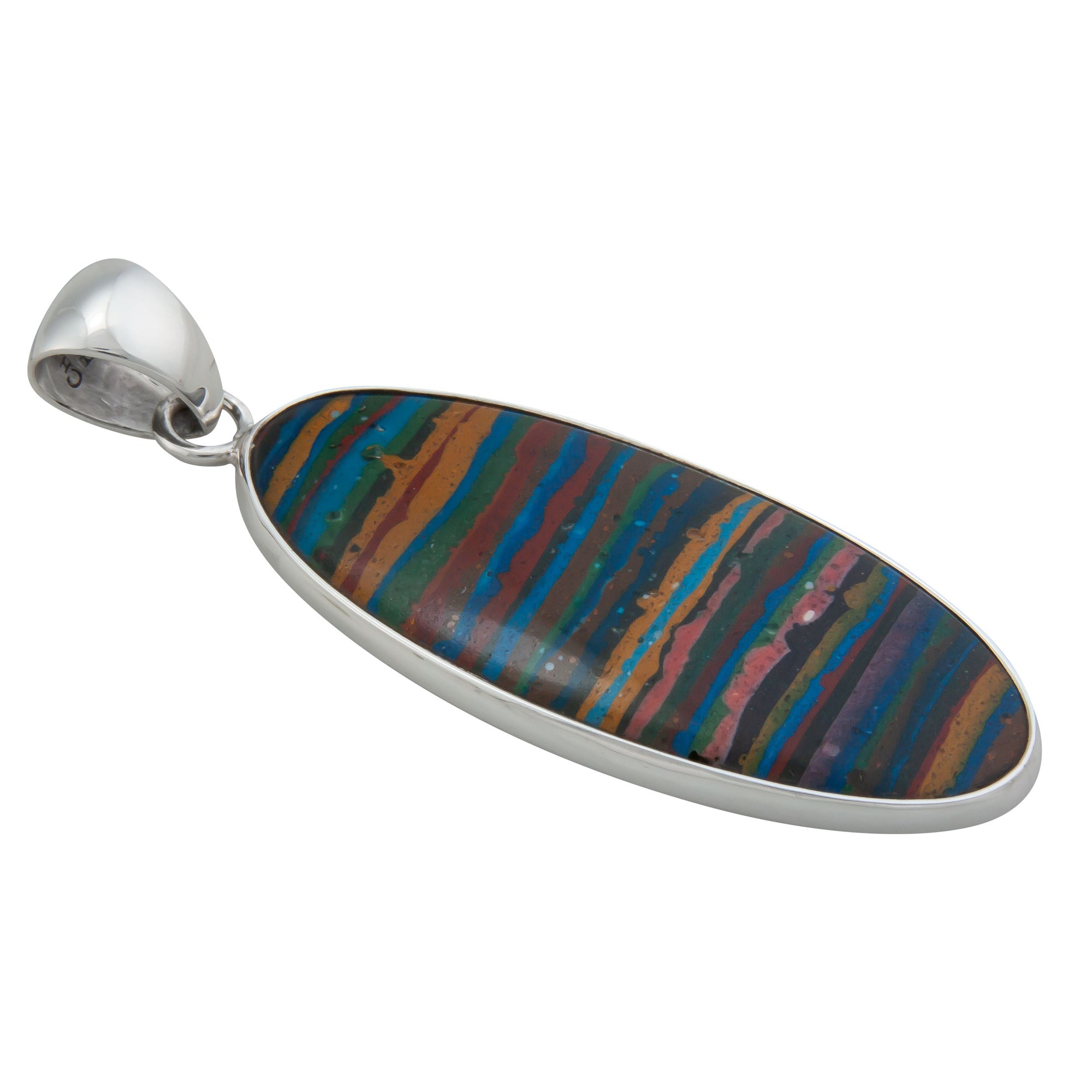 Sterling Silver Rainbow Calsilica Elongated Pendant | Charles Albert Jewelry