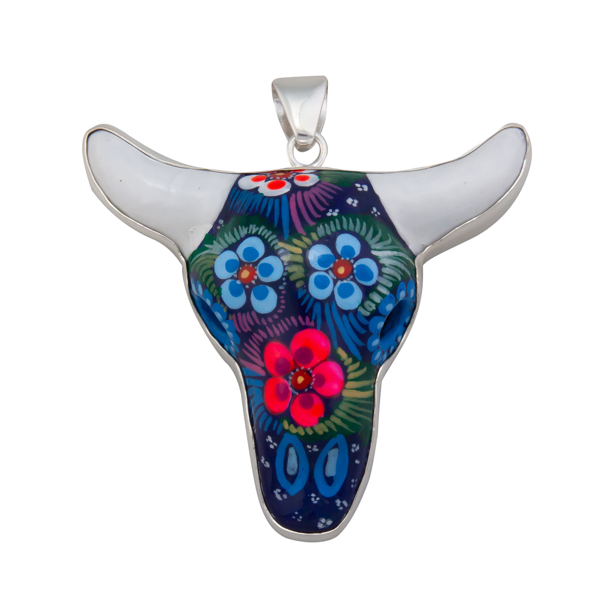 Sterling Silver Hand Painted Ceramic Cow Pendant | Charles Albert Jewelry