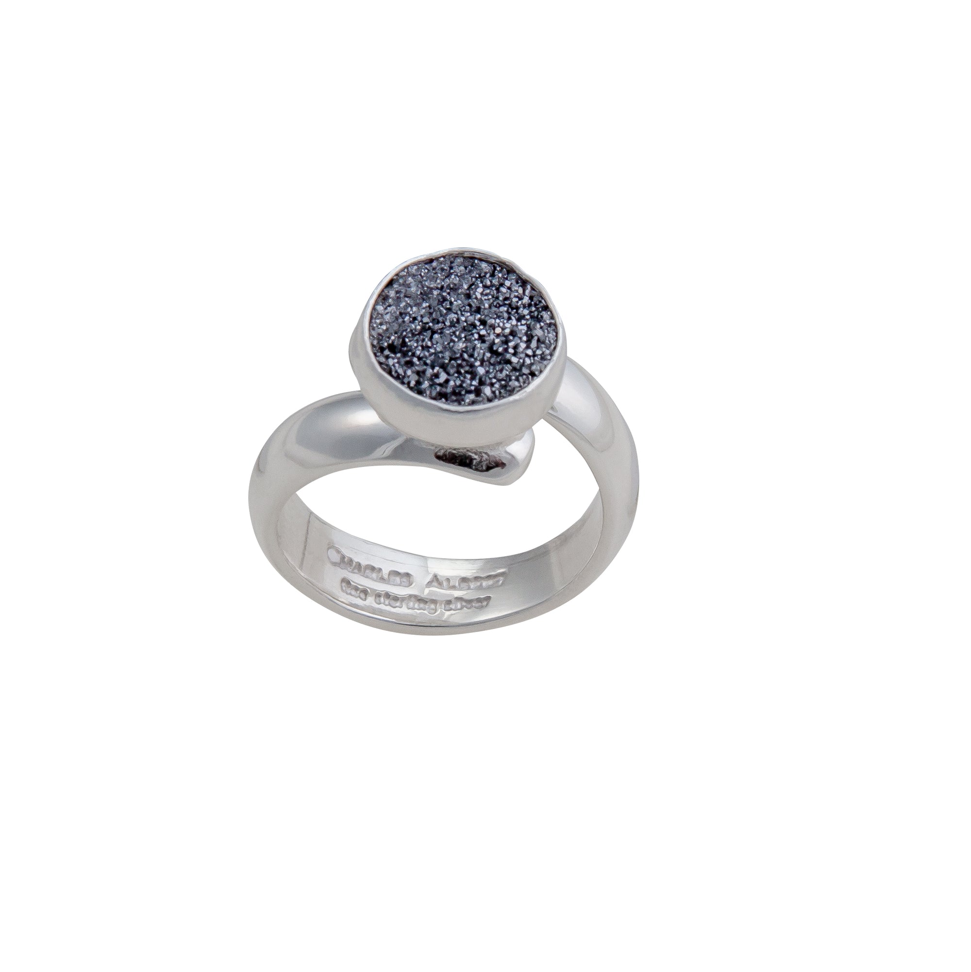 Sterling Silver Round Platinum Druzy Ring | Charles Albert Jewelry