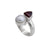 Sterling Silver Trillion Garnet & Pearl Bypass Adjustable Ring | Charles Albert Jewelry