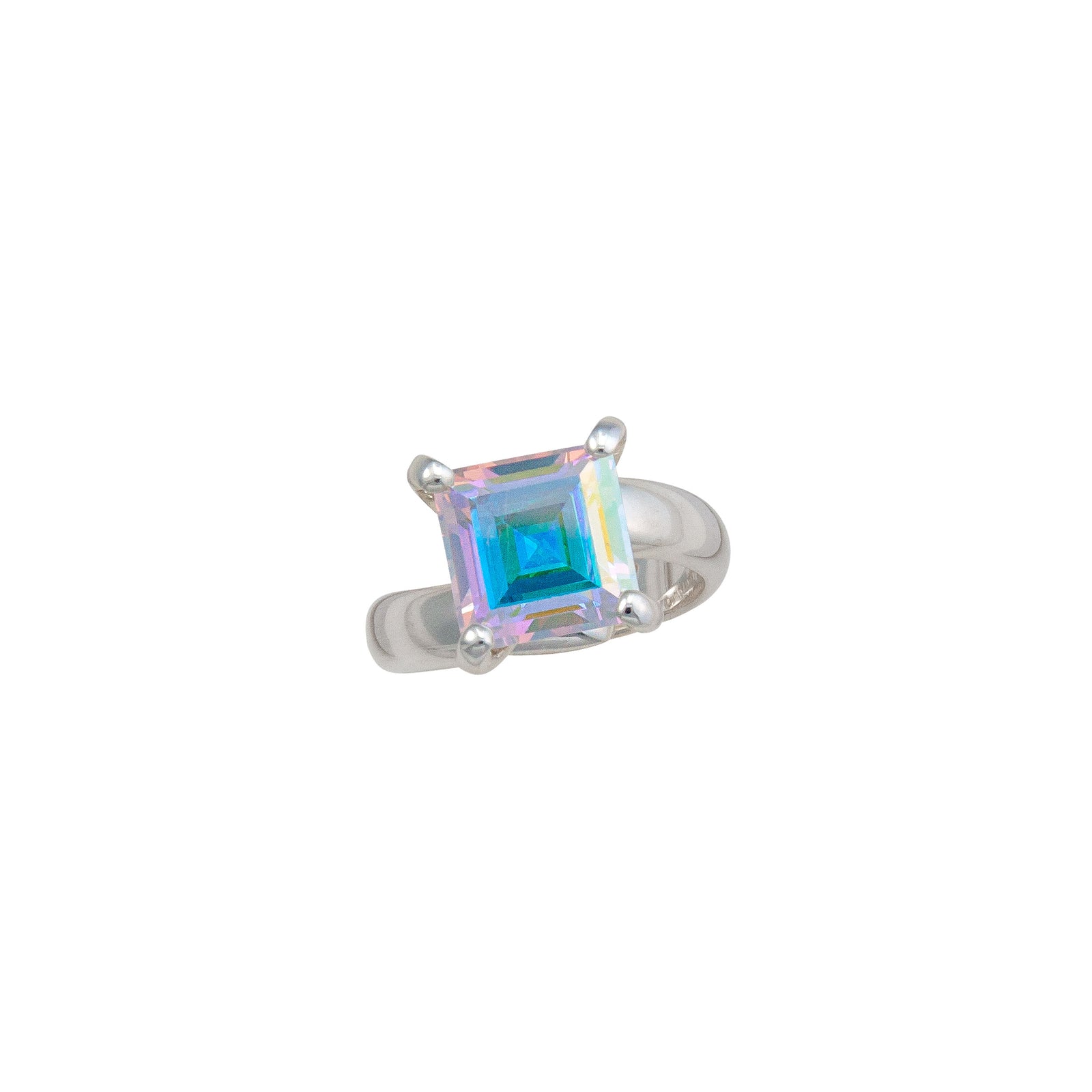 Sterling Silver Mercury Mist Square Prong Set Adjustable Ring | Charles Albert Jewelry
